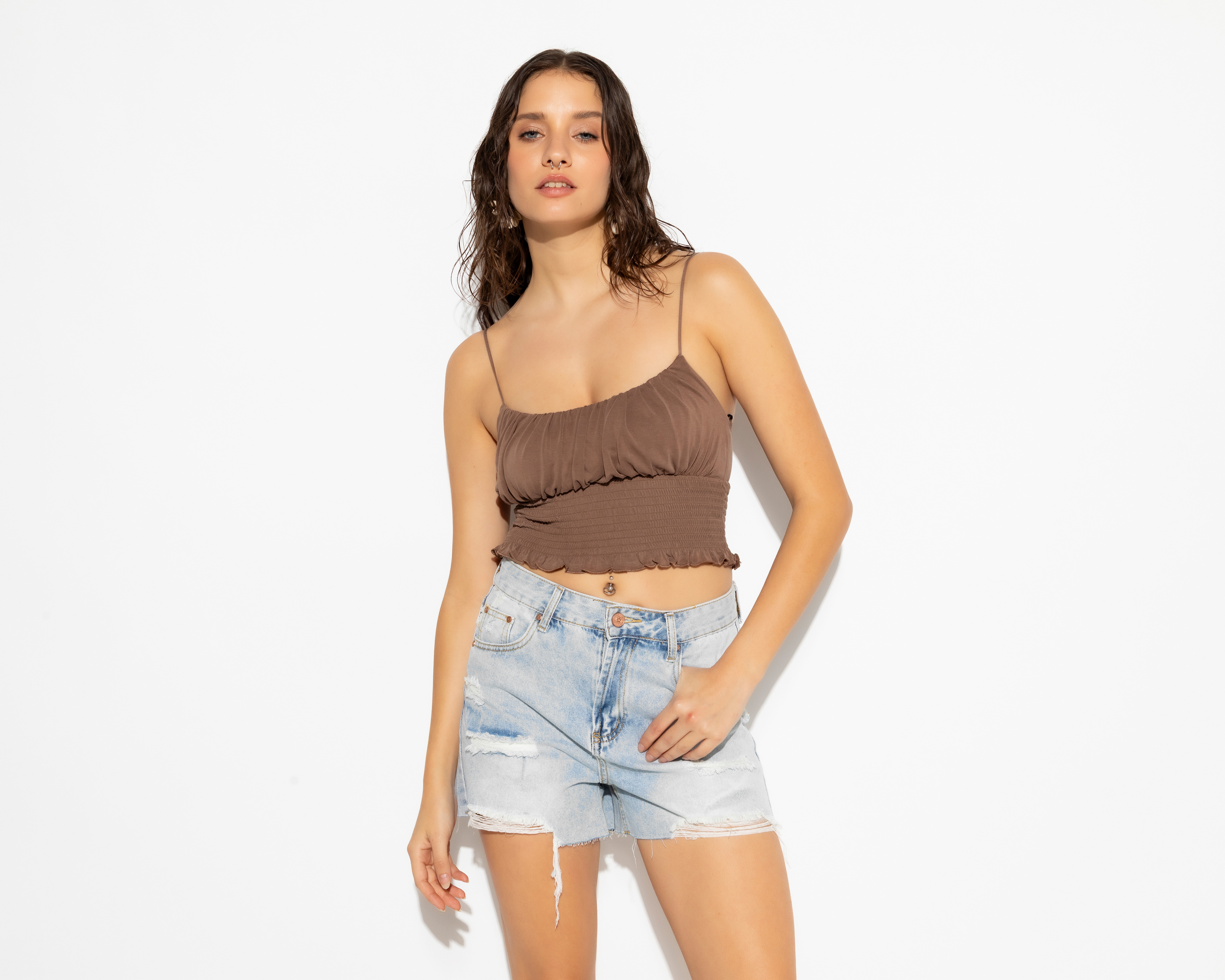 Foto 3 pulgar | Foto 2 | Playera sin Manga Crop Smock Cintura Strona para Mujer