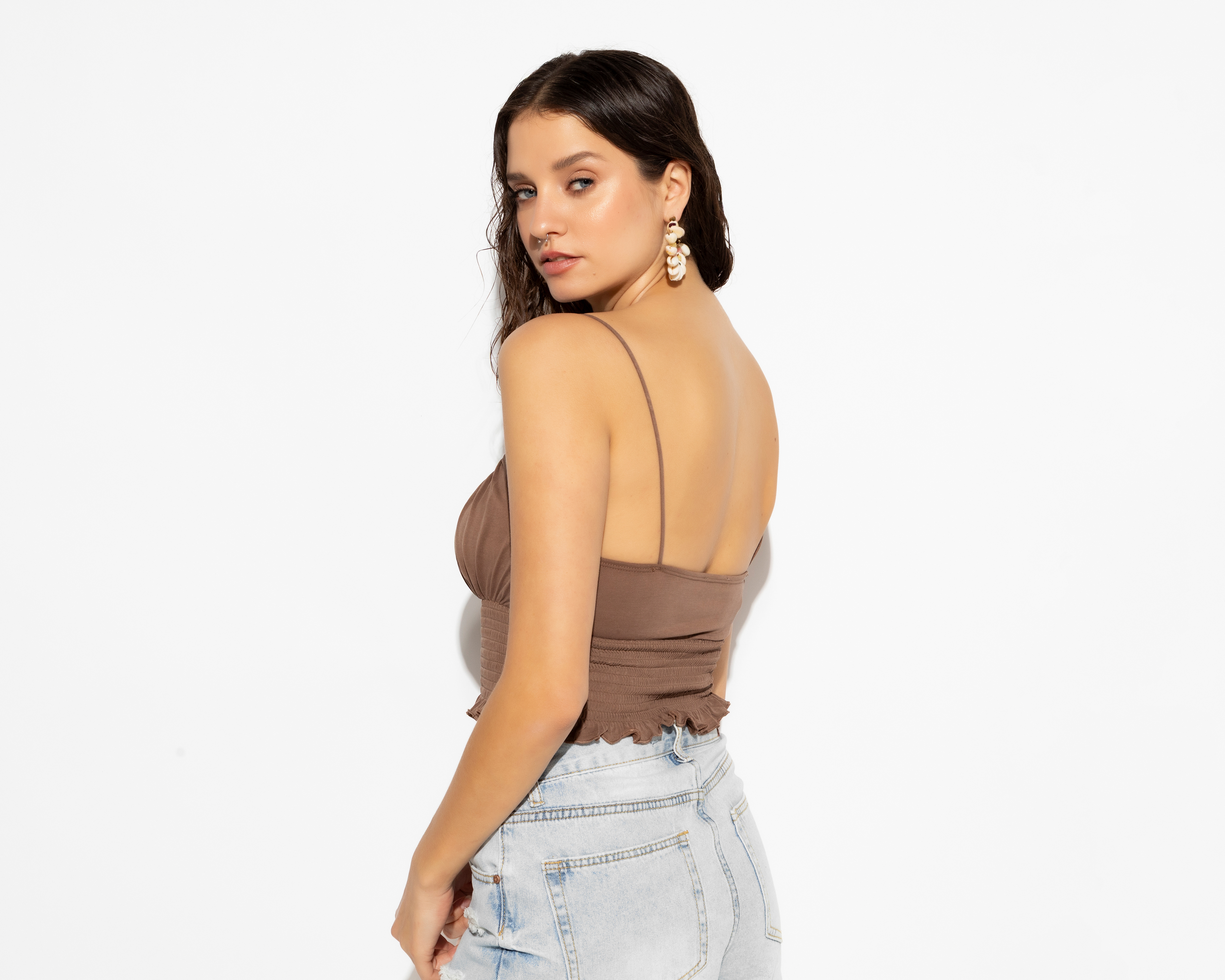 Foto 4 pulgar | Foto 3 | Playera sin Manga Crop Smock Cintura Strona para Mujer