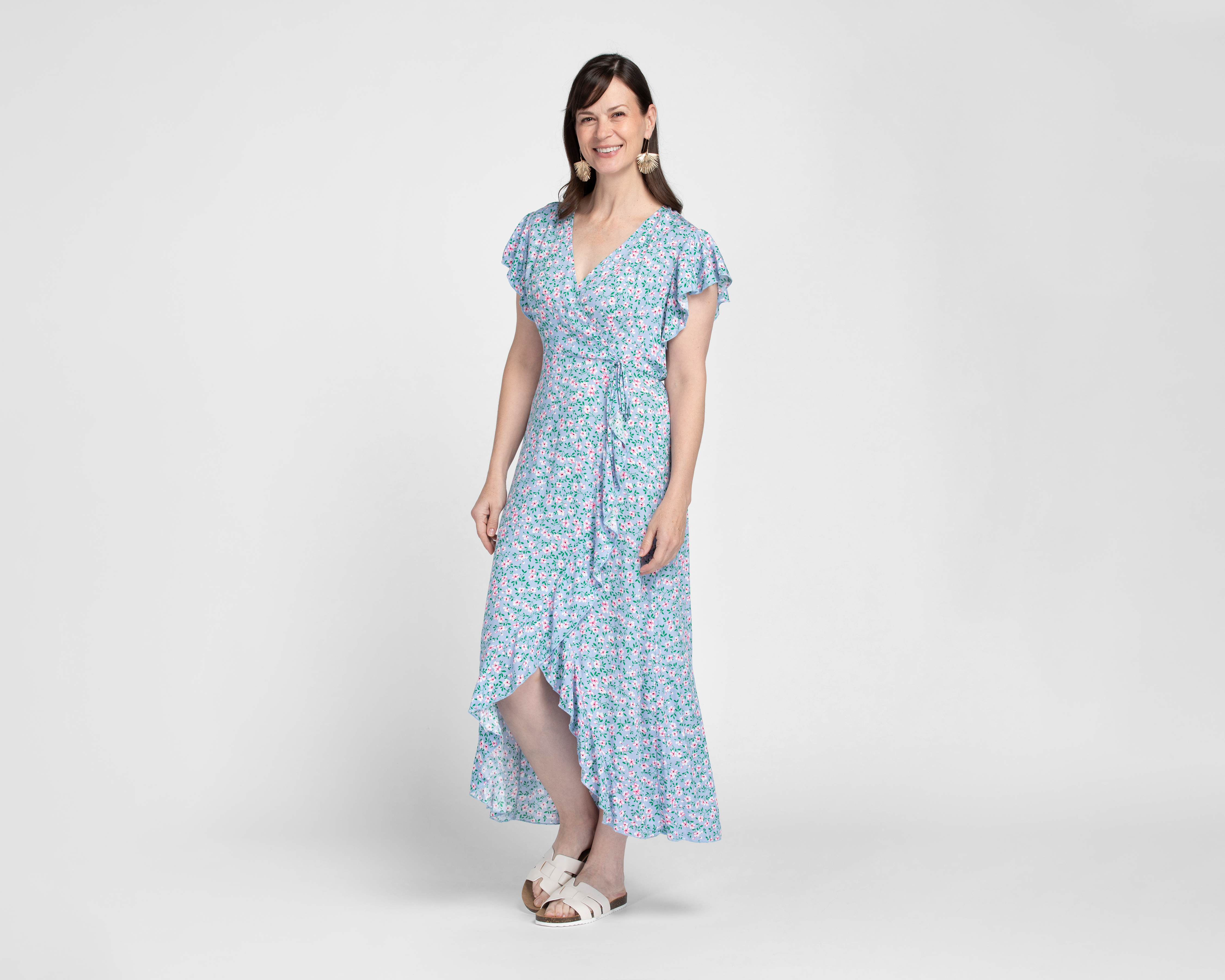 Vestido Casual Lady Sun Escote Cruzado con Manga Corta para Mujer