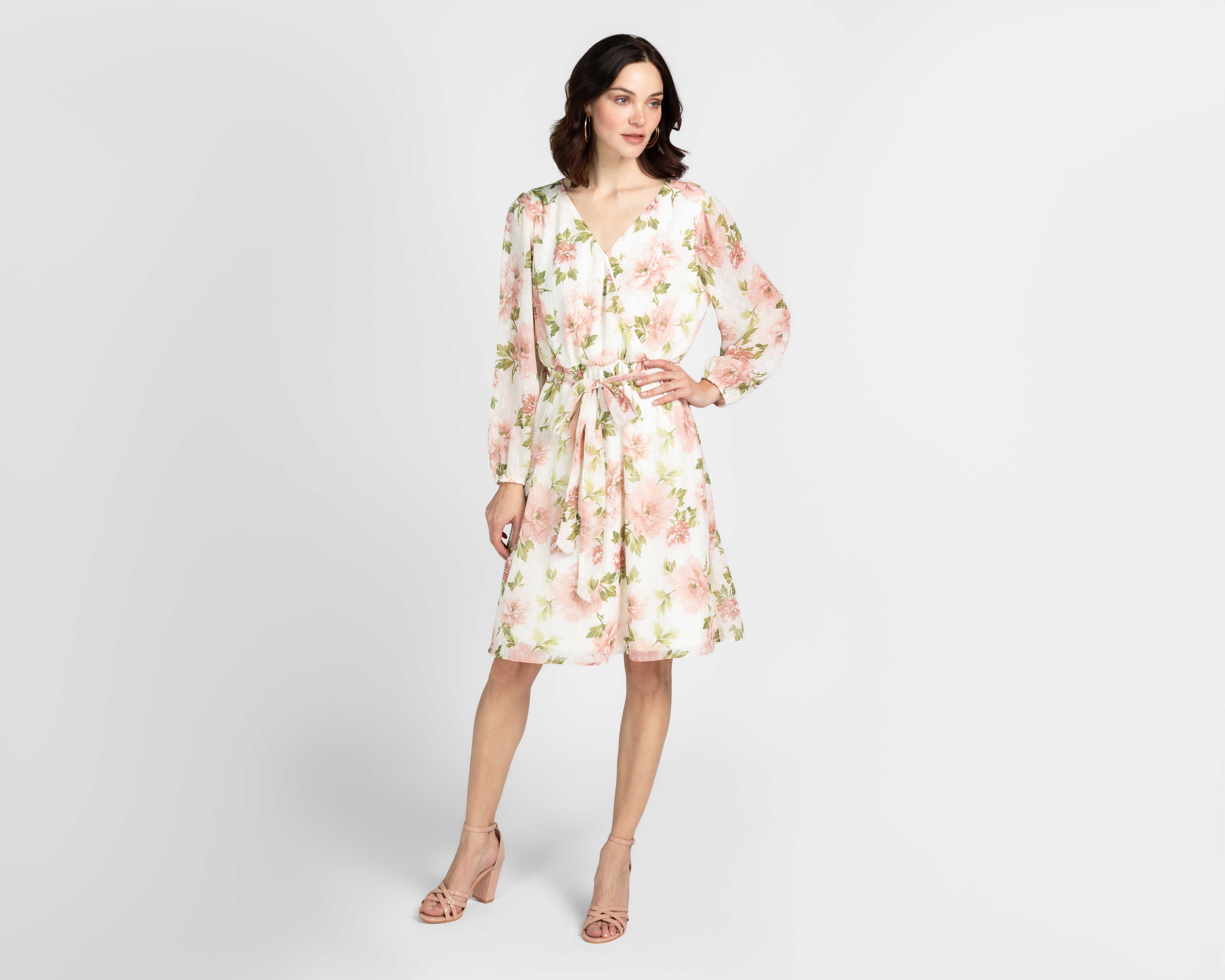 Vestido Casual Sahara Floral Cuello V Manga Larga para Mujer