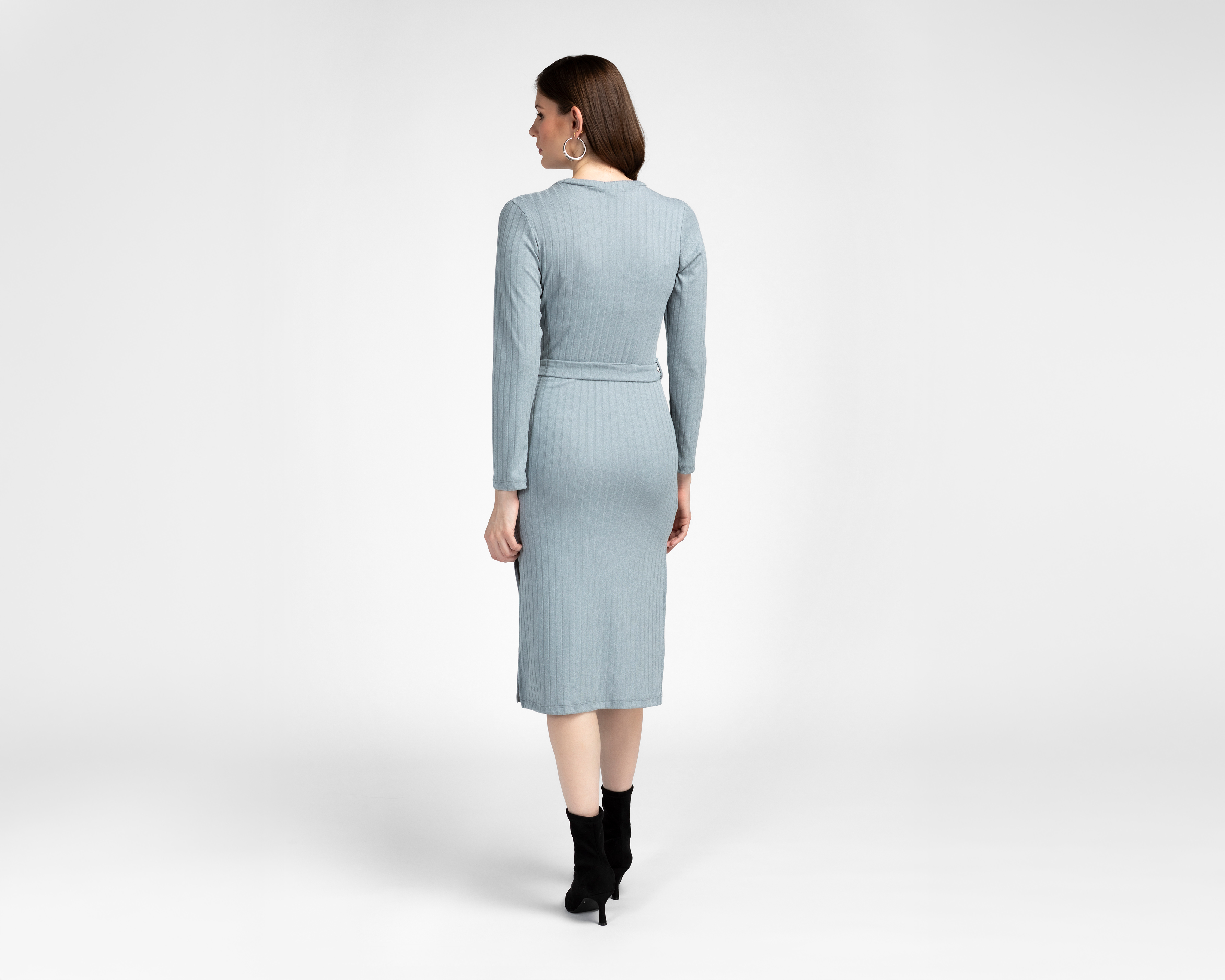 Foto 4 pulgar | Foto 3 | Vestido Casual Sahara Manga Larga Gris Midi para Mujer