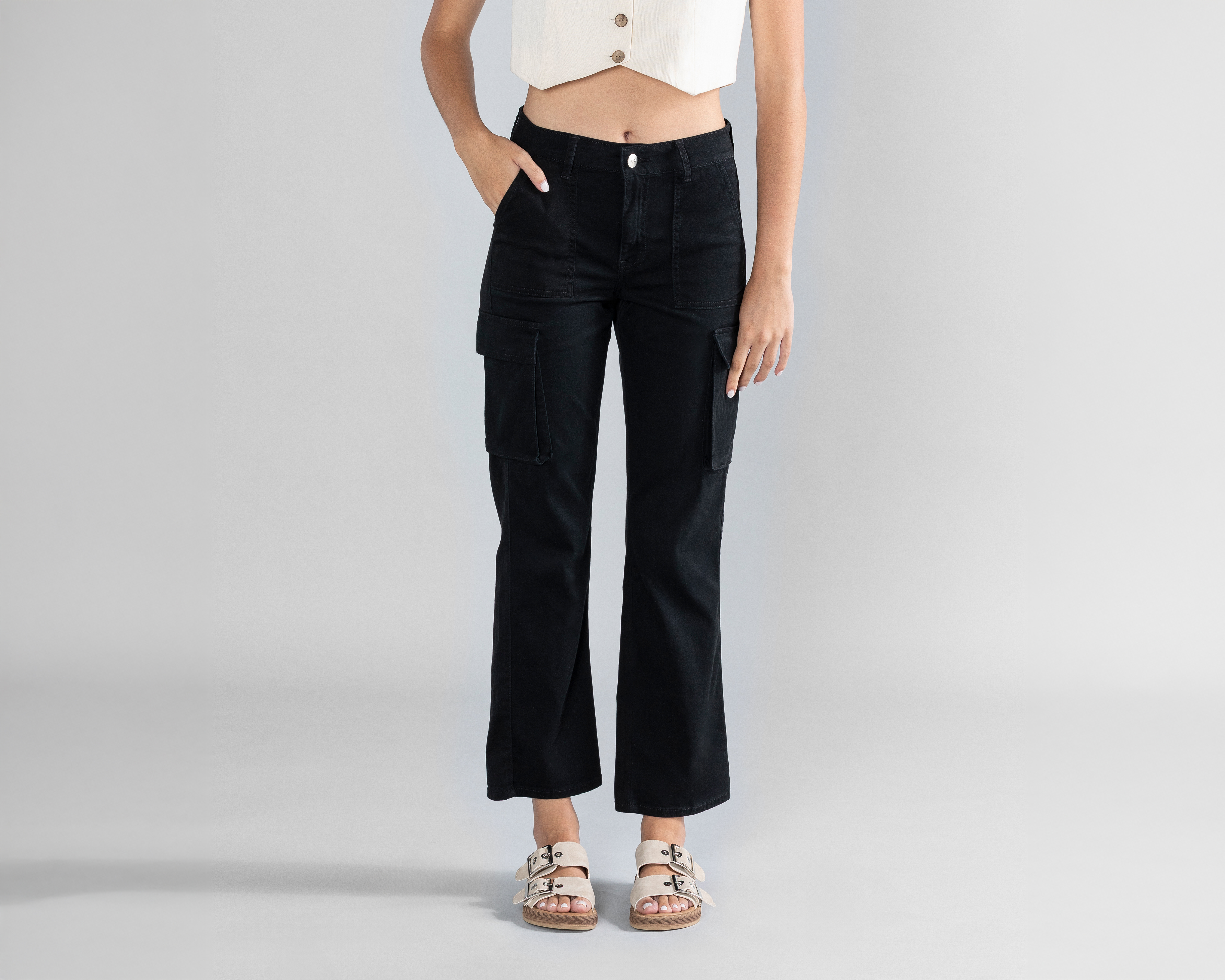 Foto 3 pulgar | Foto 2 | Pantalón de Gabardina Strona Negro para Mujer