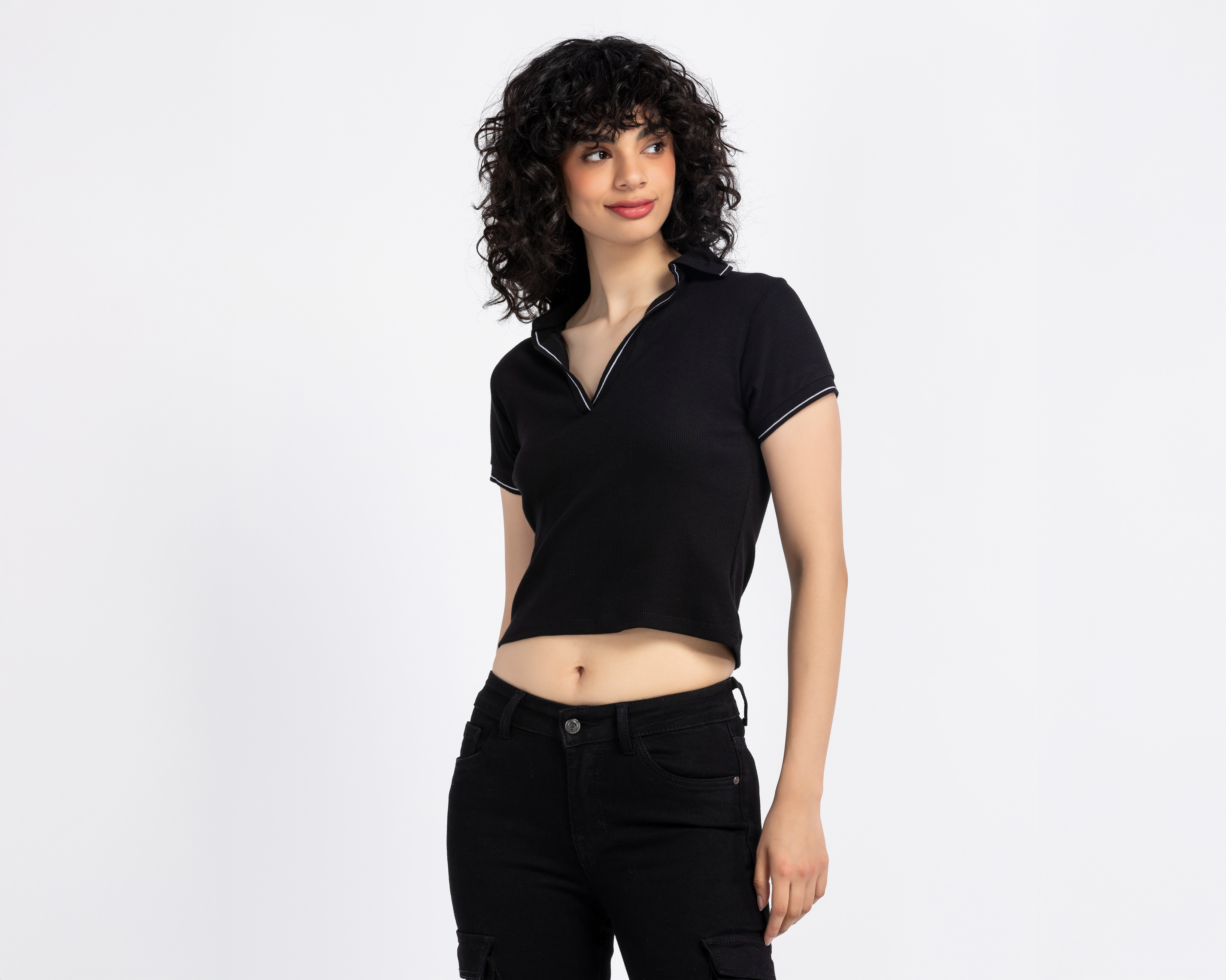 Playera Polo Forever 21 Manga Corta Negra Juvenil