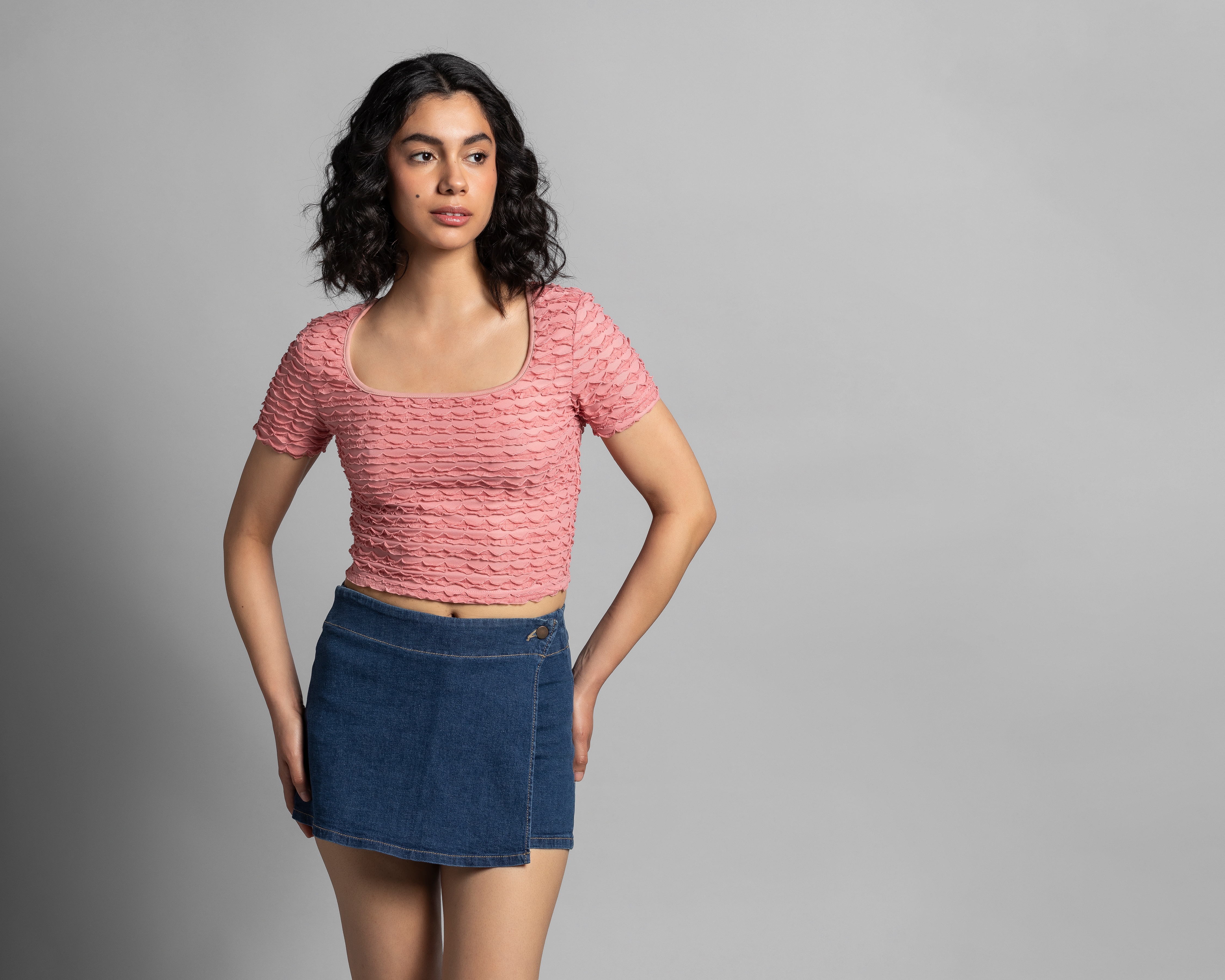 Blusa Thinner Rosa con Textura de Holanes