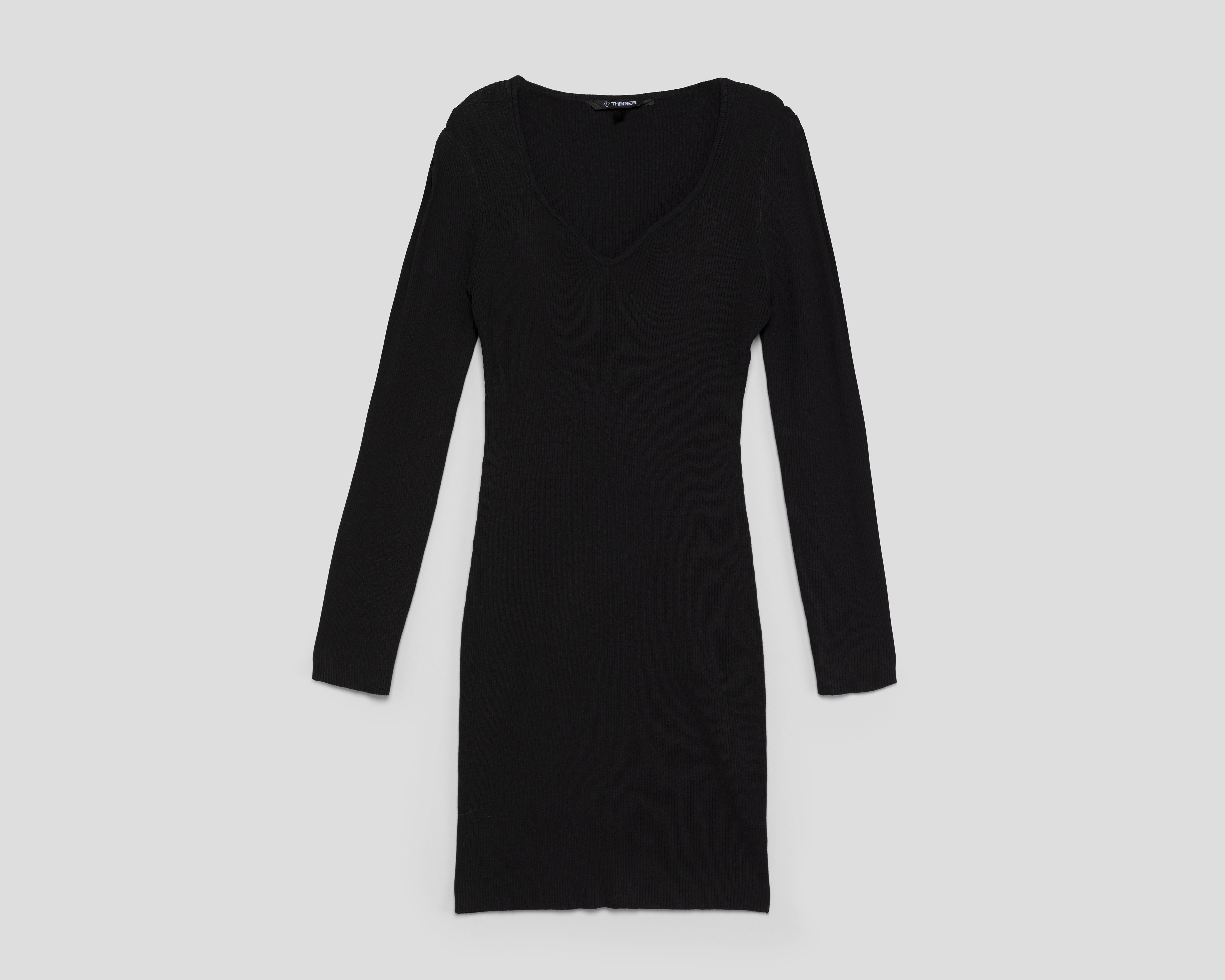 Foto 1 | Foto 1 | Vestido Casual Thinner Negro Manga Larga Cuello V