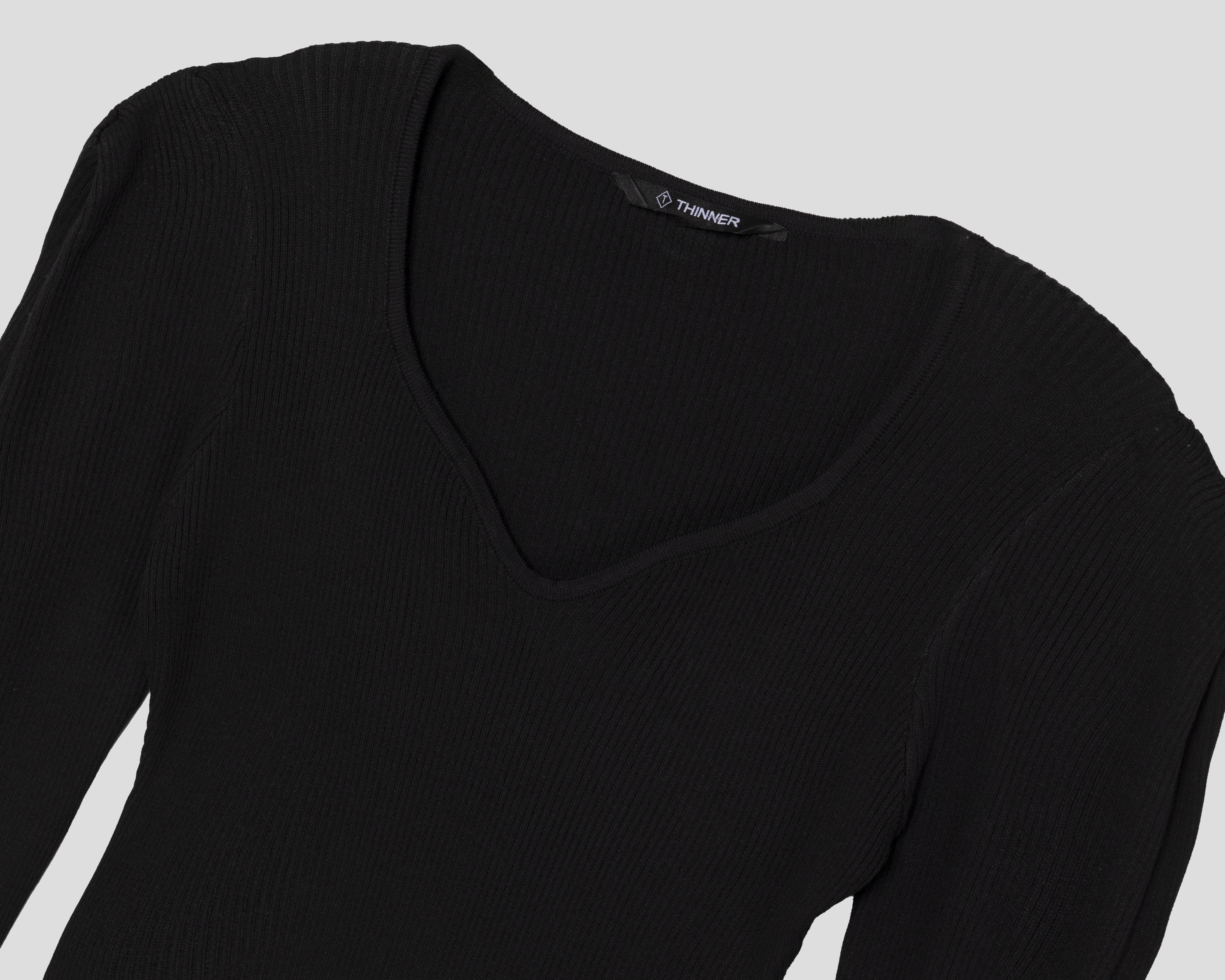 Foto 3 | Foto 3 | Vestido Casual Thinner Negro Manga Larga Cuello V