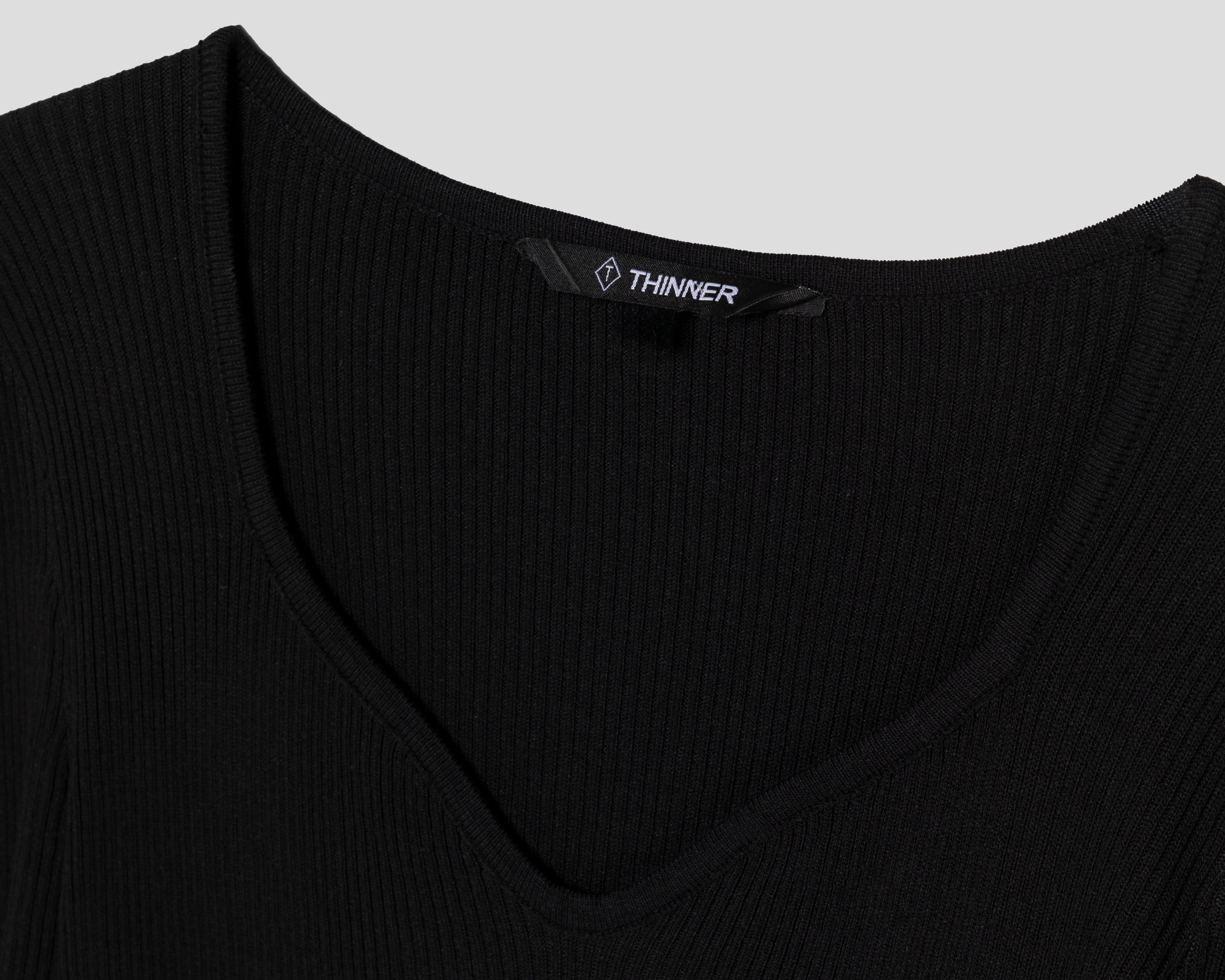 Foto 5 pulgar | Foto 4 | Vestido Casual Thinner Negro Manga Larga Cuello V