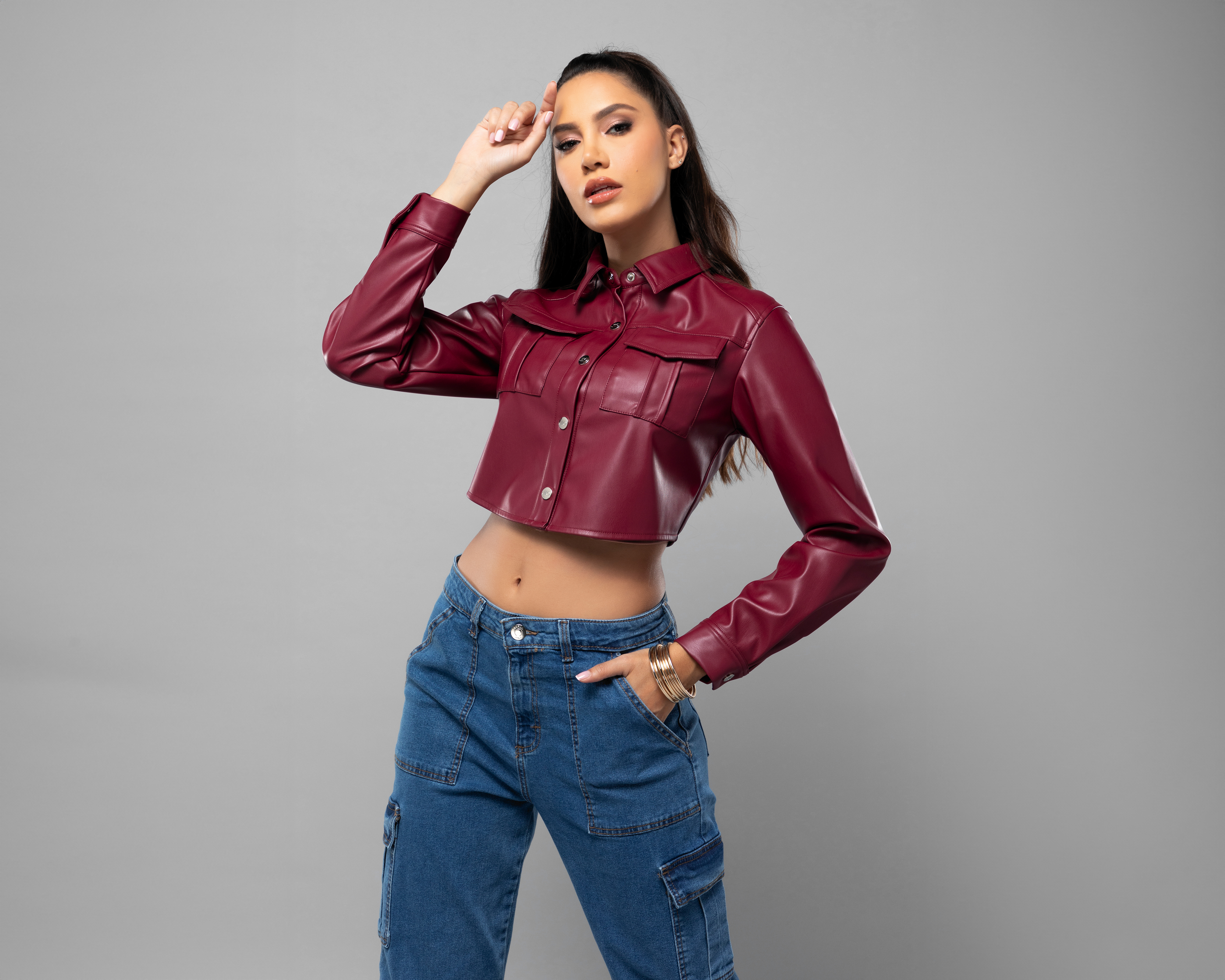 Chamarra Jennifer Lopez con Botones Roja