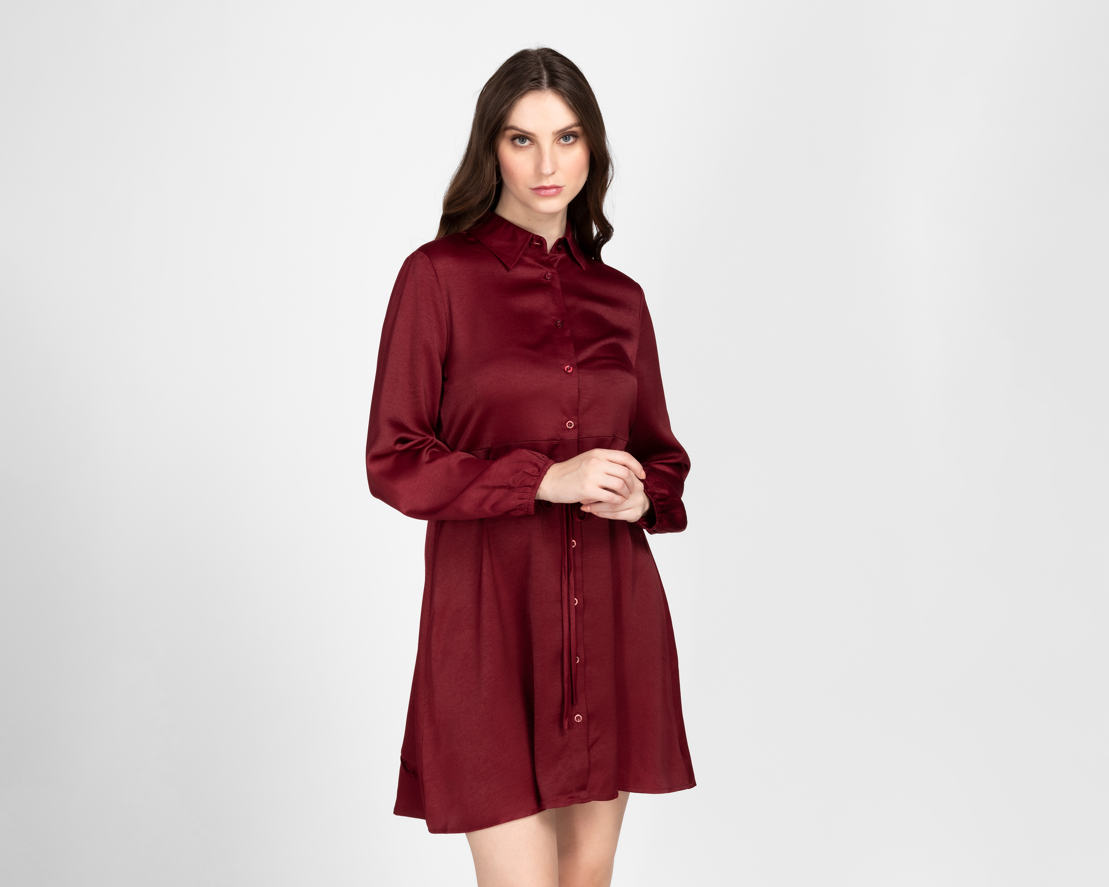 Vestido Casual Sahara Vino  Manga Larga de Botones