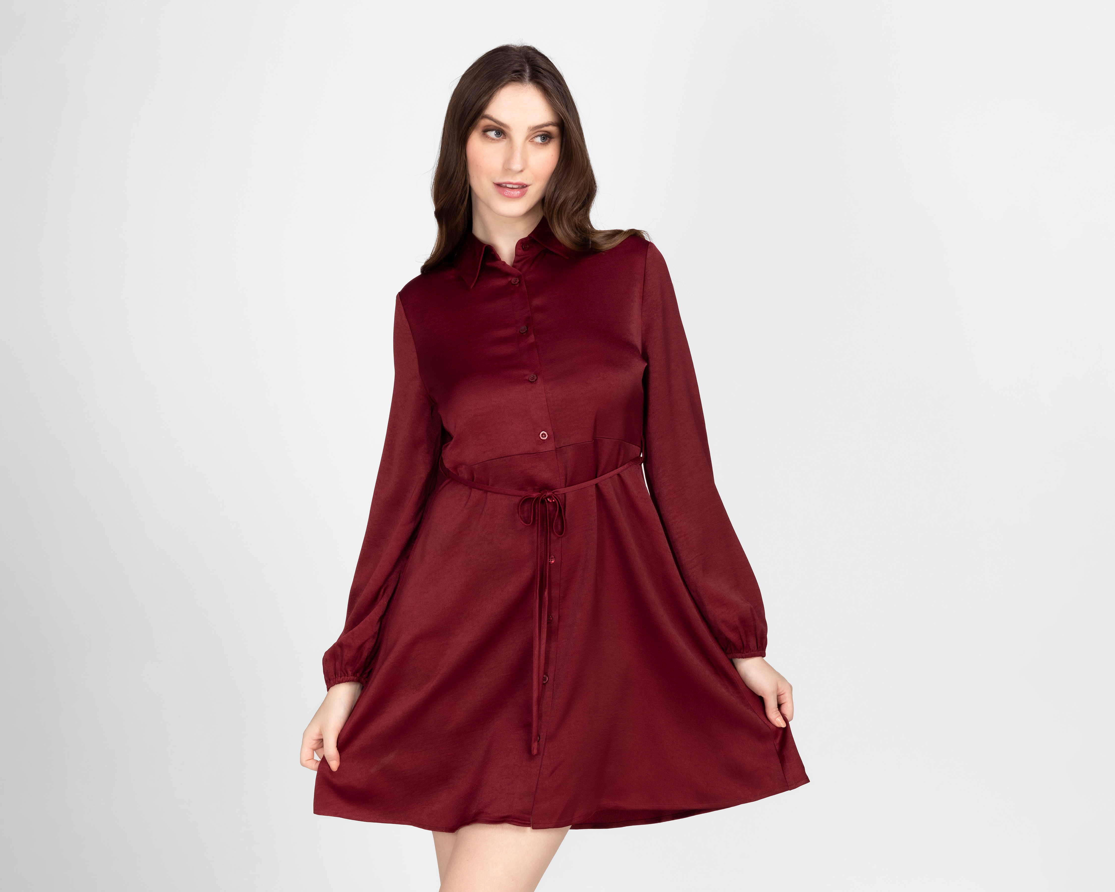 Foto 5 pulgar | Foto 4 | Vestido Casual Sahara Tinto Manga Larga de Botones