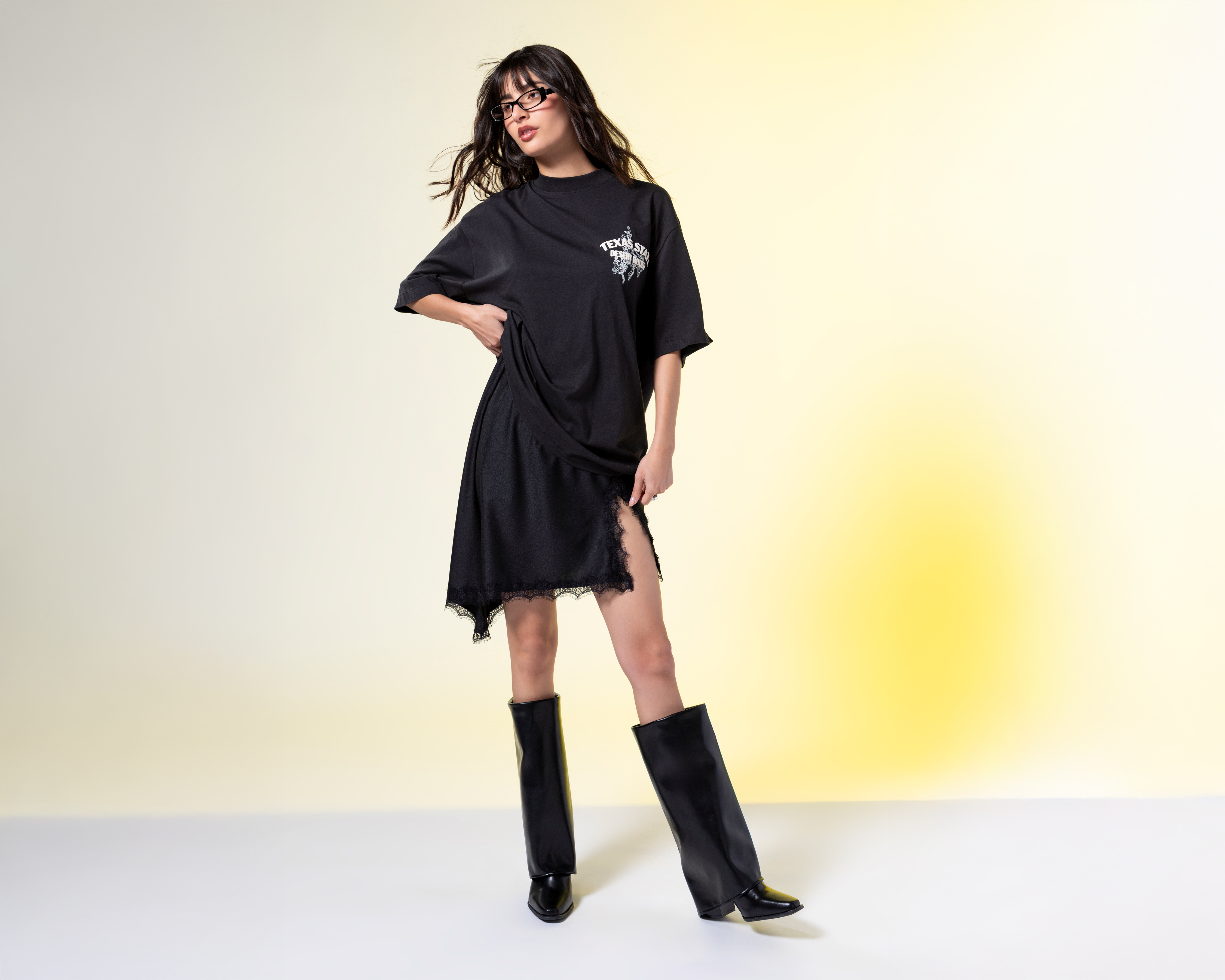 Foto 2 pulgar | Foto 1 | Vestido Casual Strona Negro Asimétrico con Encaje para Mujer