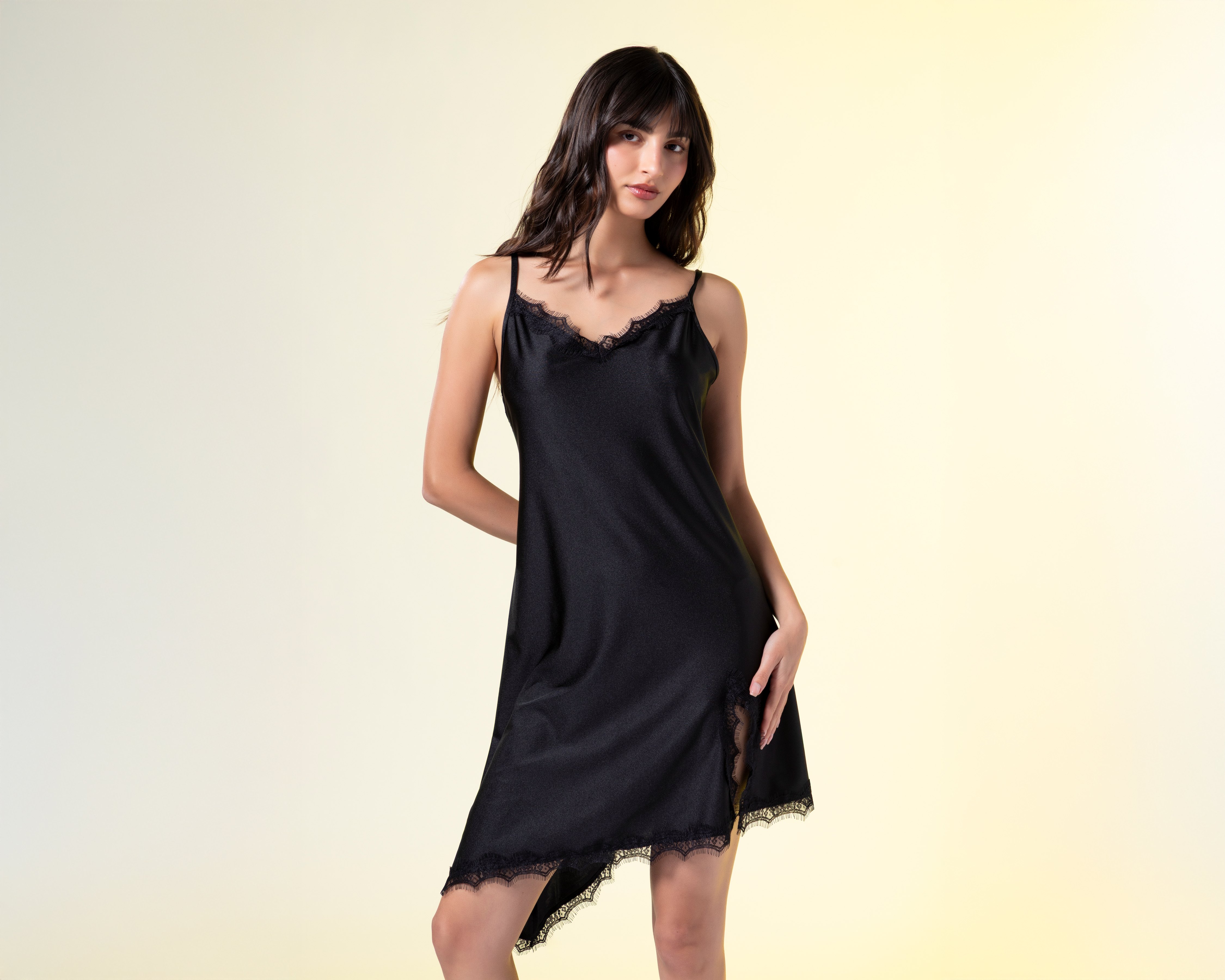 Foto 3 pulgar | Foto 2 | Vestido Casual Strona Negro Asimétrico con Encaje para Mujer