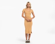 Vestido Casual Forever 21 Manga Corta Caqui Juvenil