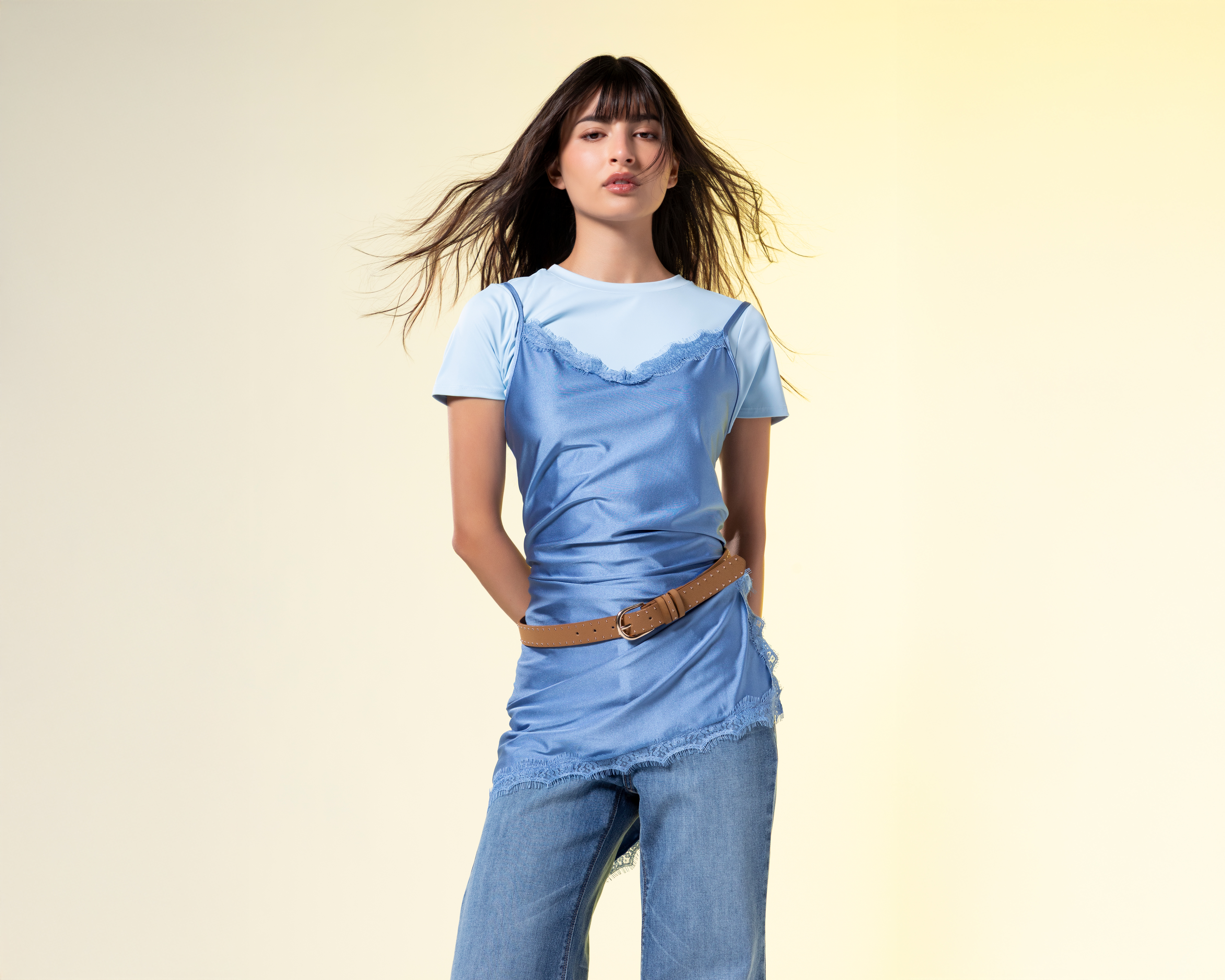 Vestido Casual Strona Azul con Encaje para Mujer