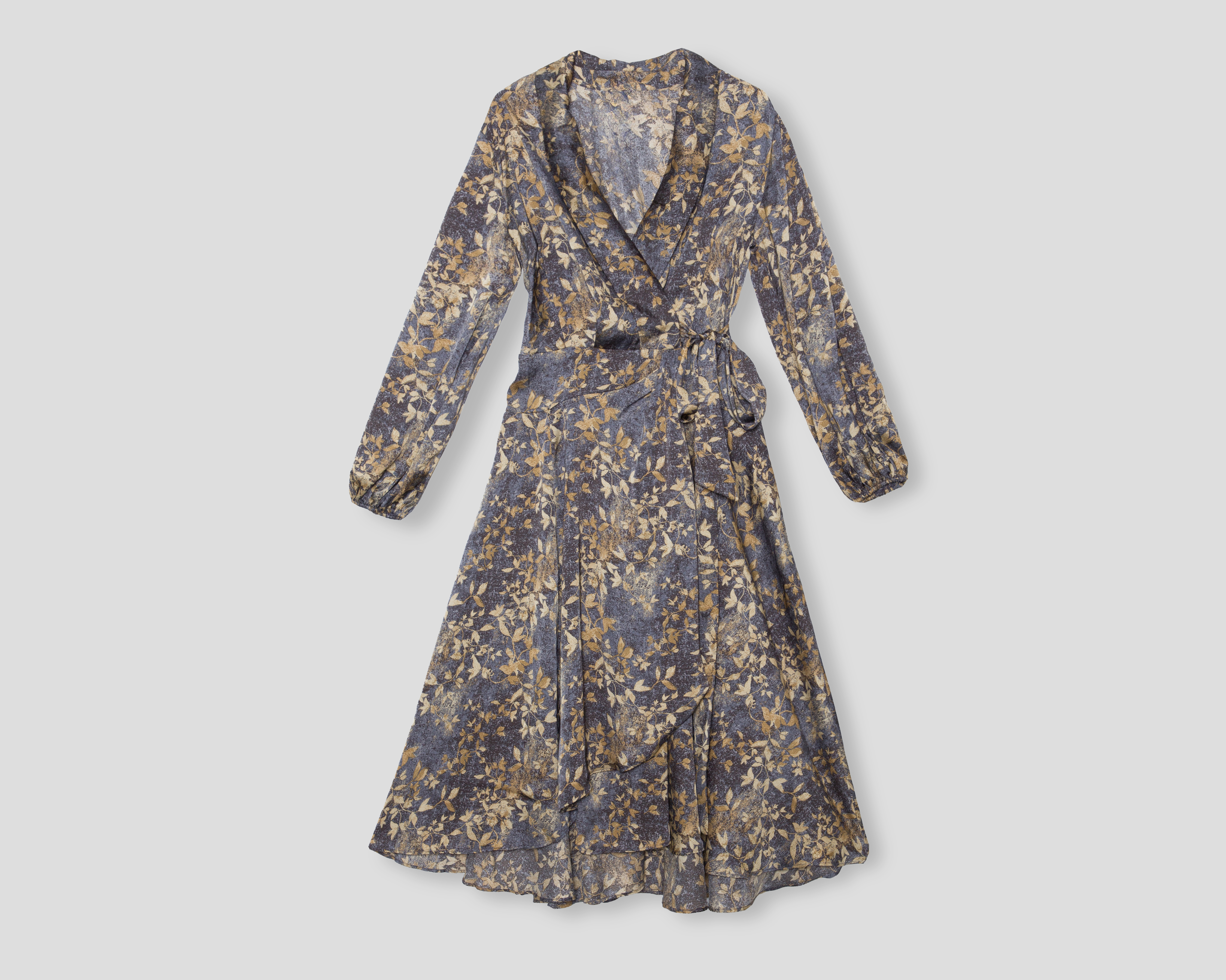 Vestido de Coctel Sahara Floral Manga Larga con Escote V para Mujer