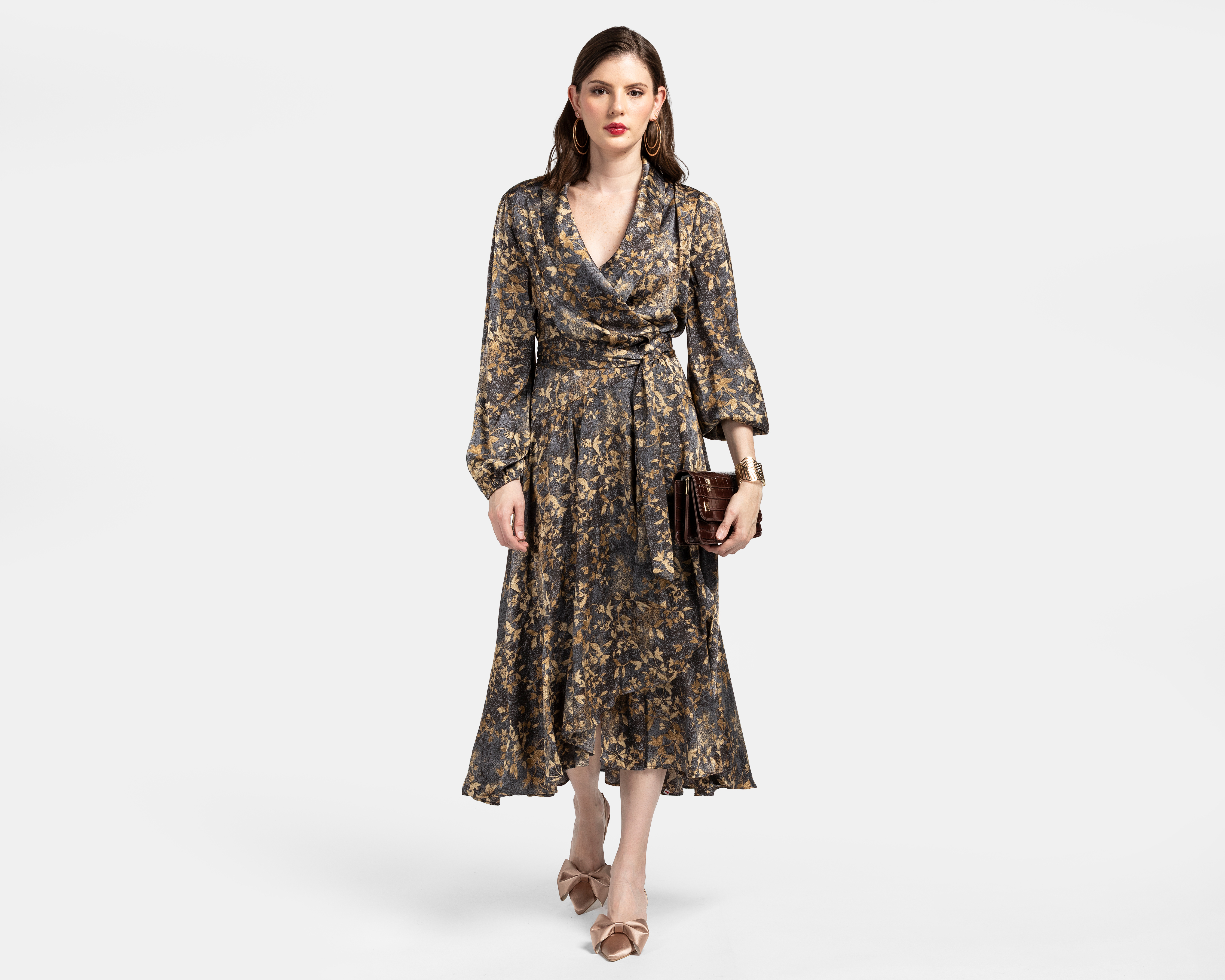 Foto 3 pulgar | Foto 2 | Vestido de Coctel Sahara Floral Manga Larga con Escote V para Mujer