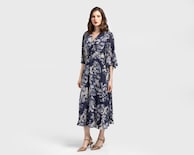 Vestido de Coctel Sahara Azul Marino Floral con Escote V para Mujer