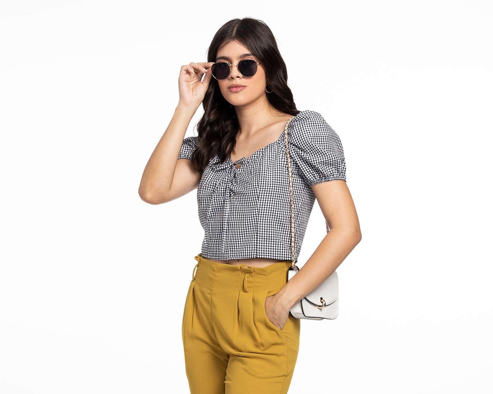 Foto 2 pulgar | Foto 1 | Blusa Thinner Manga Corta a Cuadros