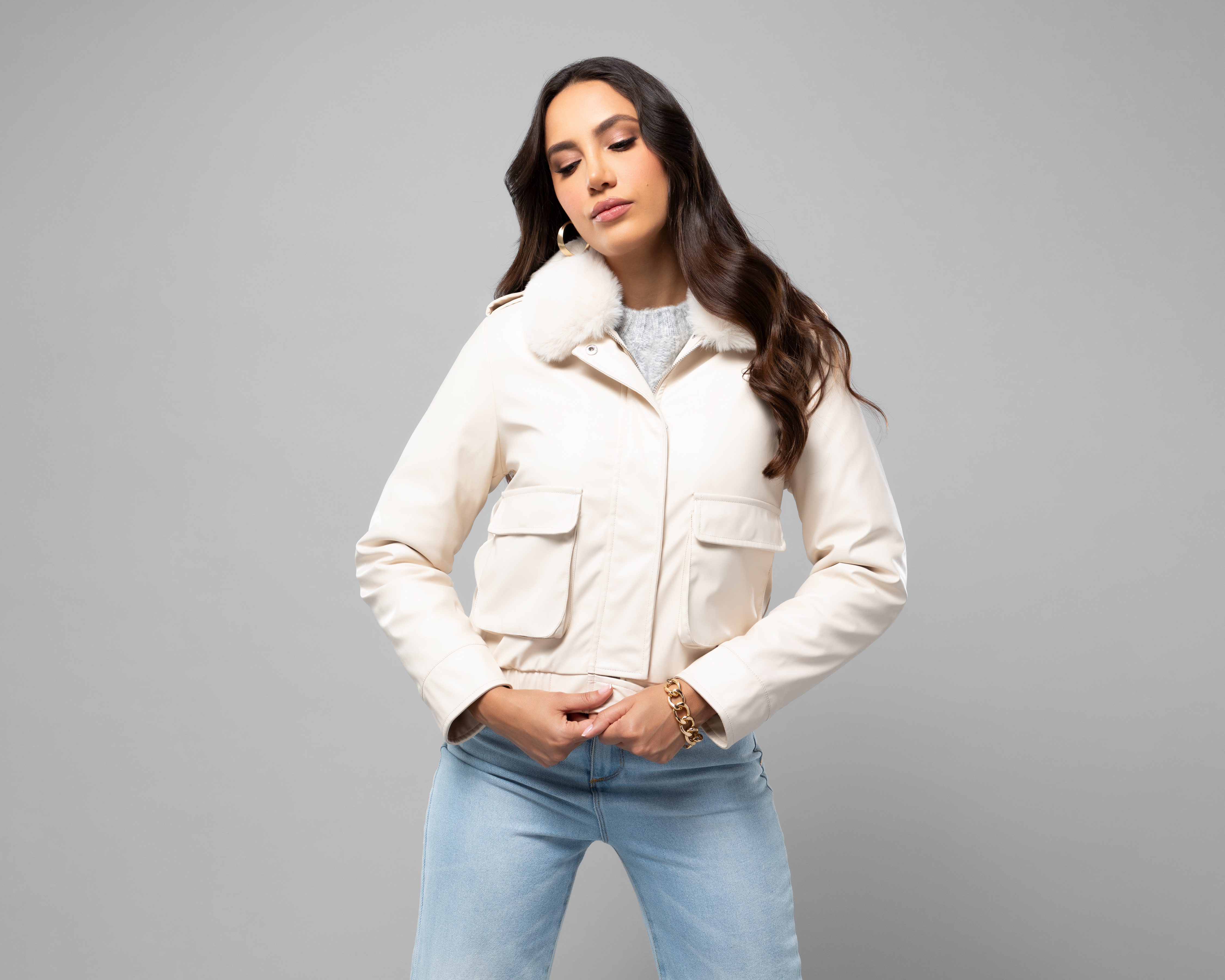 Chamarra Beige Jennifer Lopez para Mujer