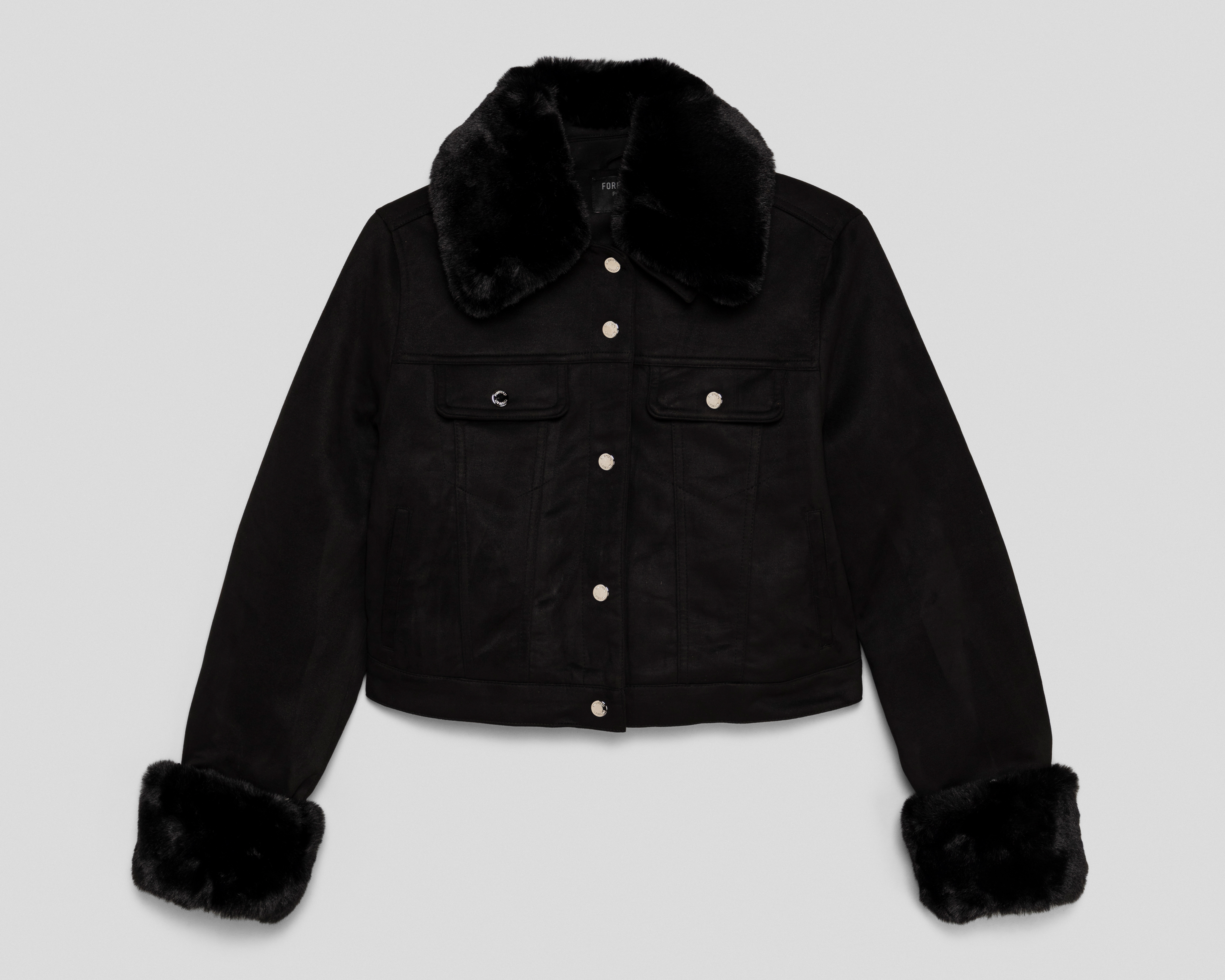 Foto 2 pulgar | Foto 1 | Chamarra Negra Forever 21 para Mujer