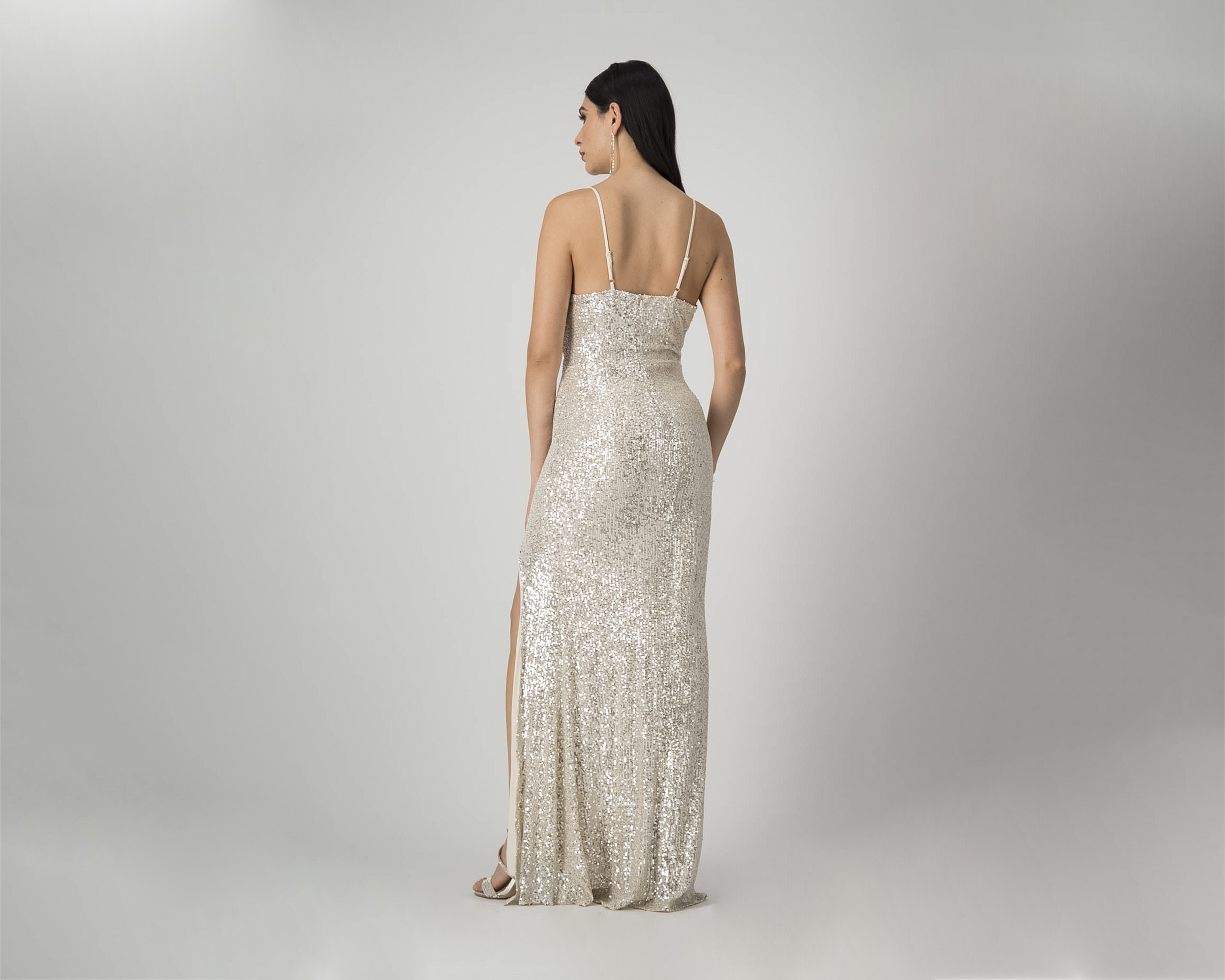 Foto 4 pulgar | Foto 3 | Vestido Meirius de Noche Largo Plateado