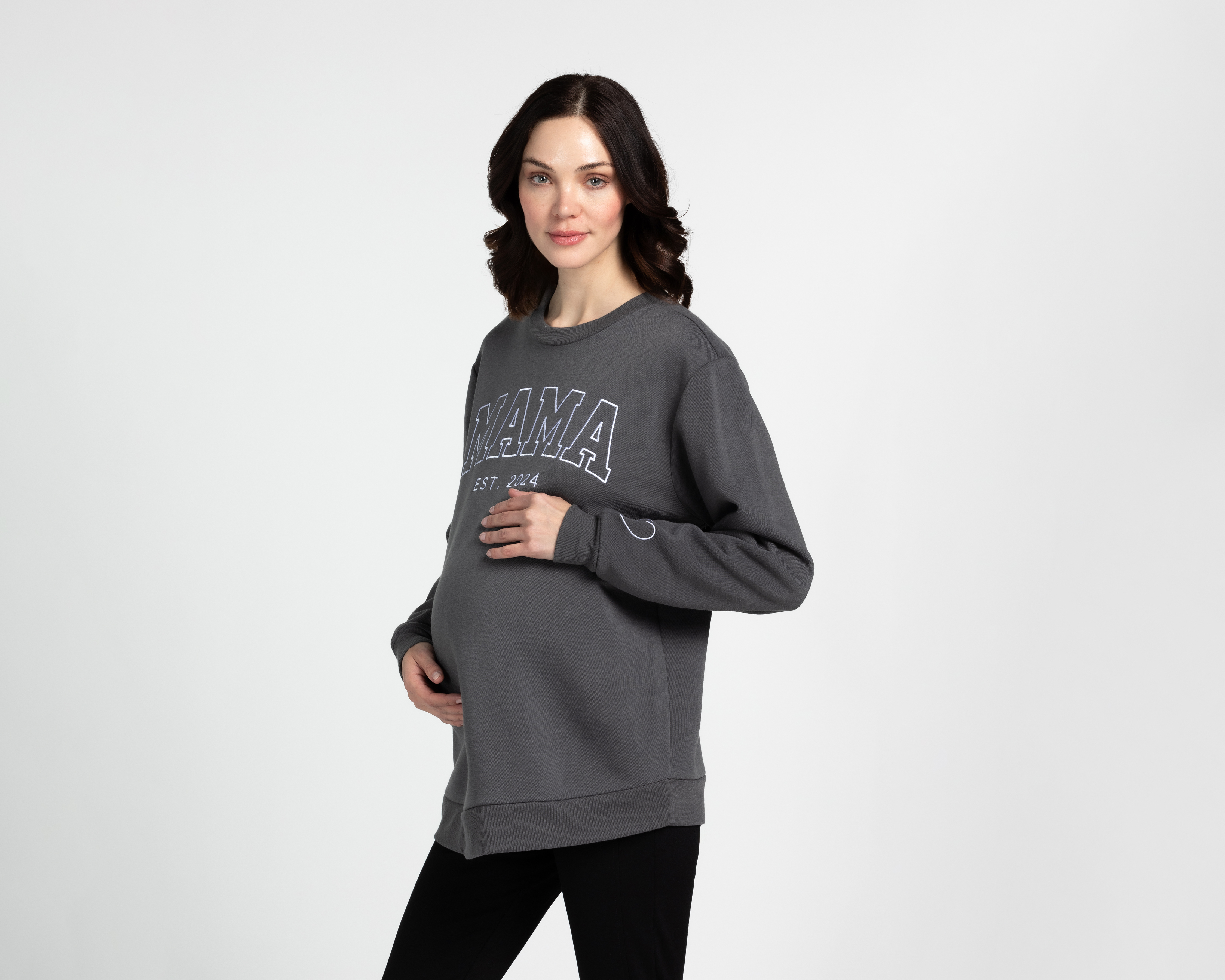 Foto 2 pulgar | Foto 1 | Sudadera de Maternidad Mamá Bella Gris