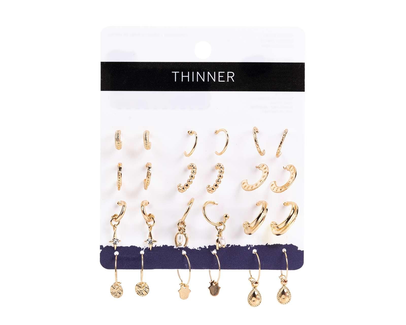 Arracadas Thinner Doradas 12 Pares