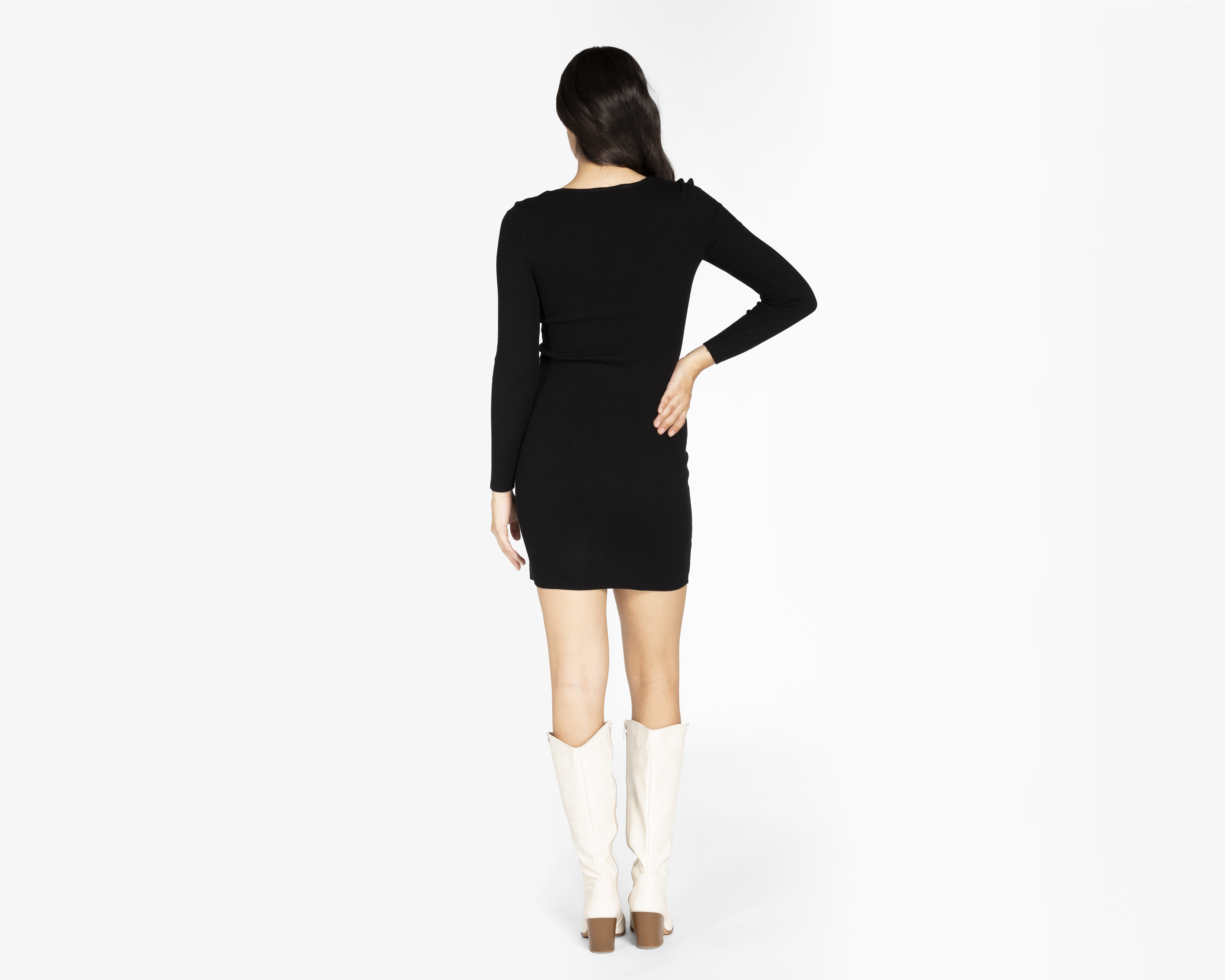 Foto 4 pulgar | Foto 3 | Vestido Casual Strona Negro Manga Larga Cuello Redondo para Mujer