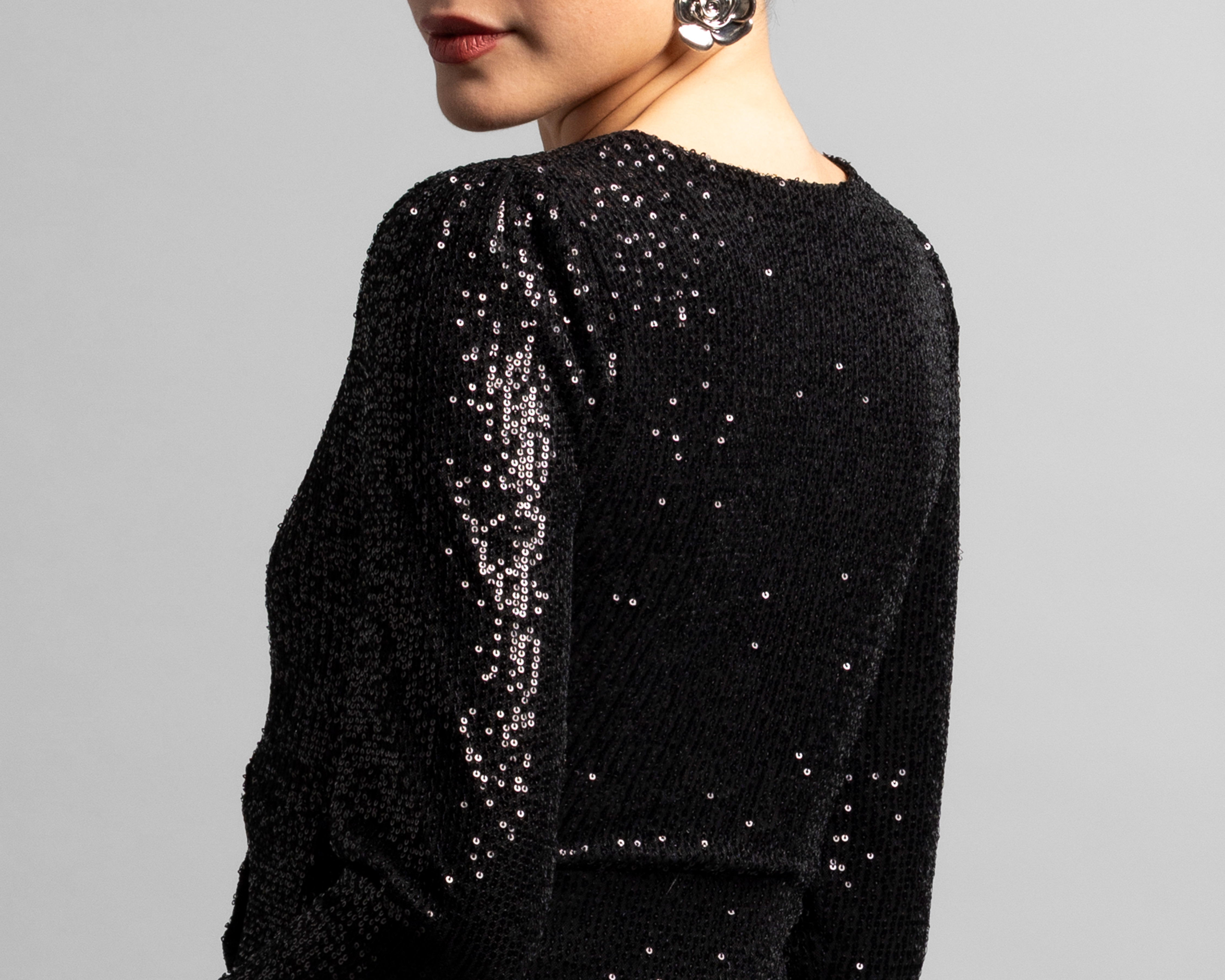 Foto 5 | Foto 5 | Vestido de Fiesta Thinner Negro Manga Larga con Lentejuela para Mujer