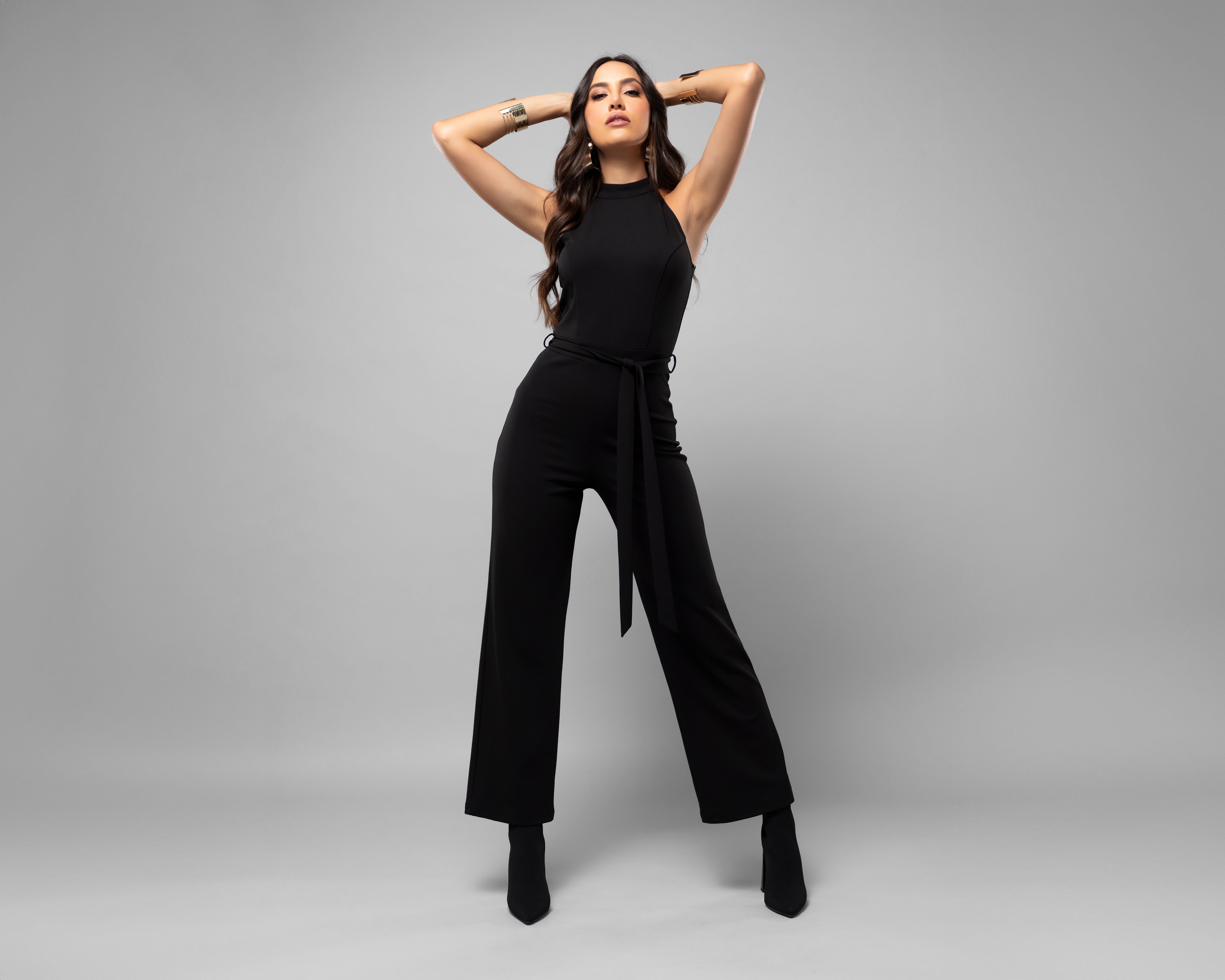 Jumper Casual Jennifer Lopez sin Mangas Negro con Lazo