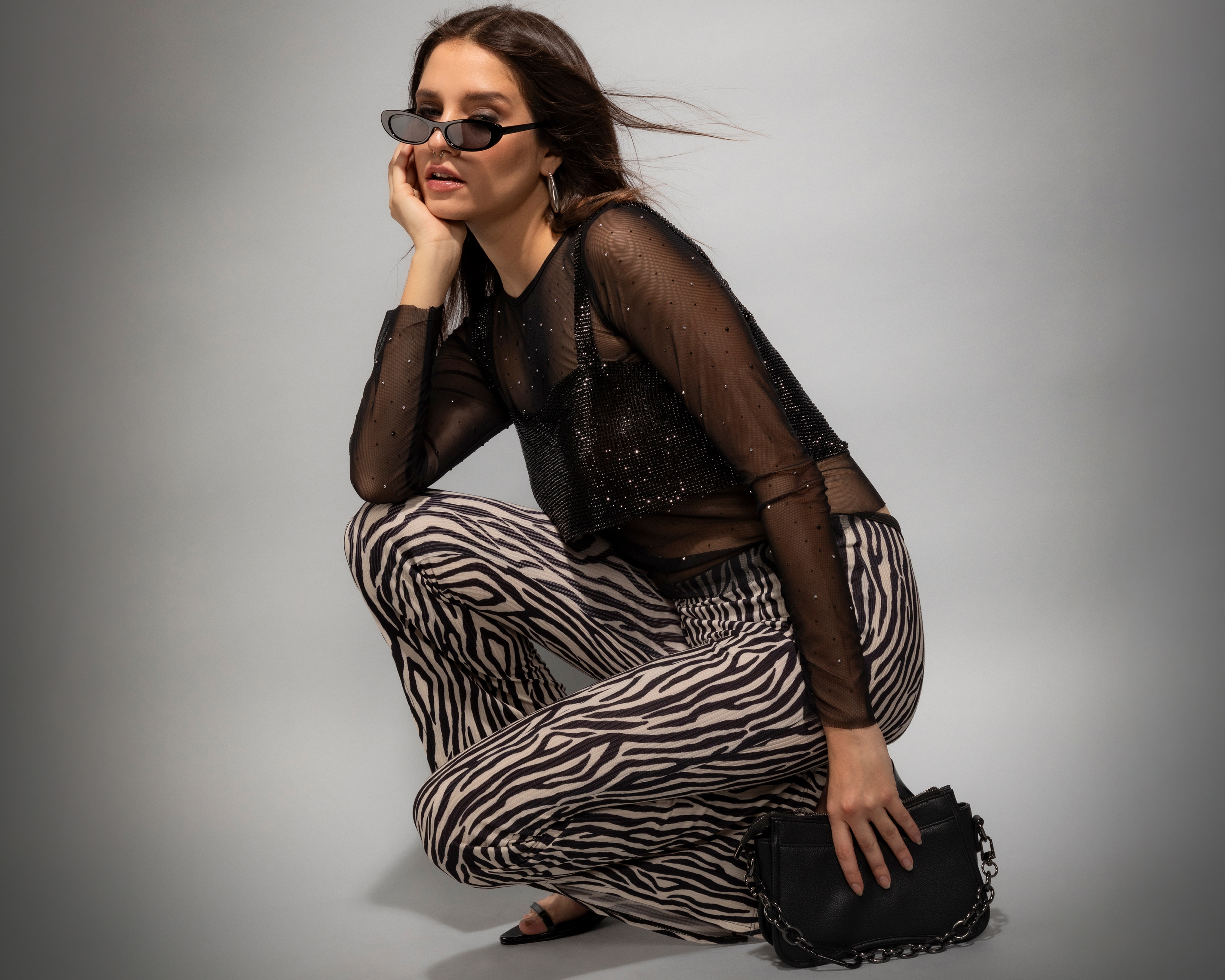 Pantalón Rib Acampanado Cebra Strona para Mujer