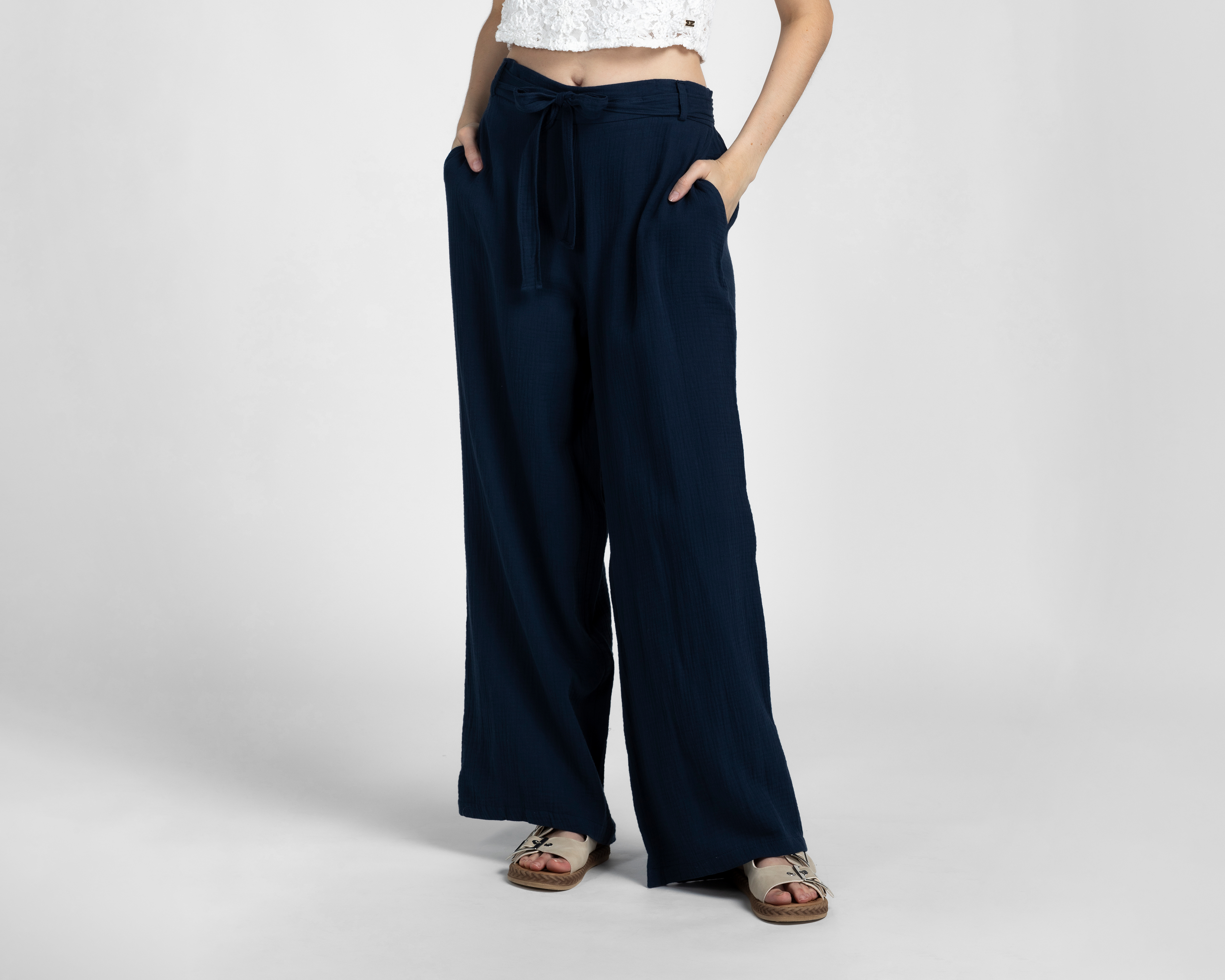 Pantalón Ancho Sahara Azul Marino para Mujer