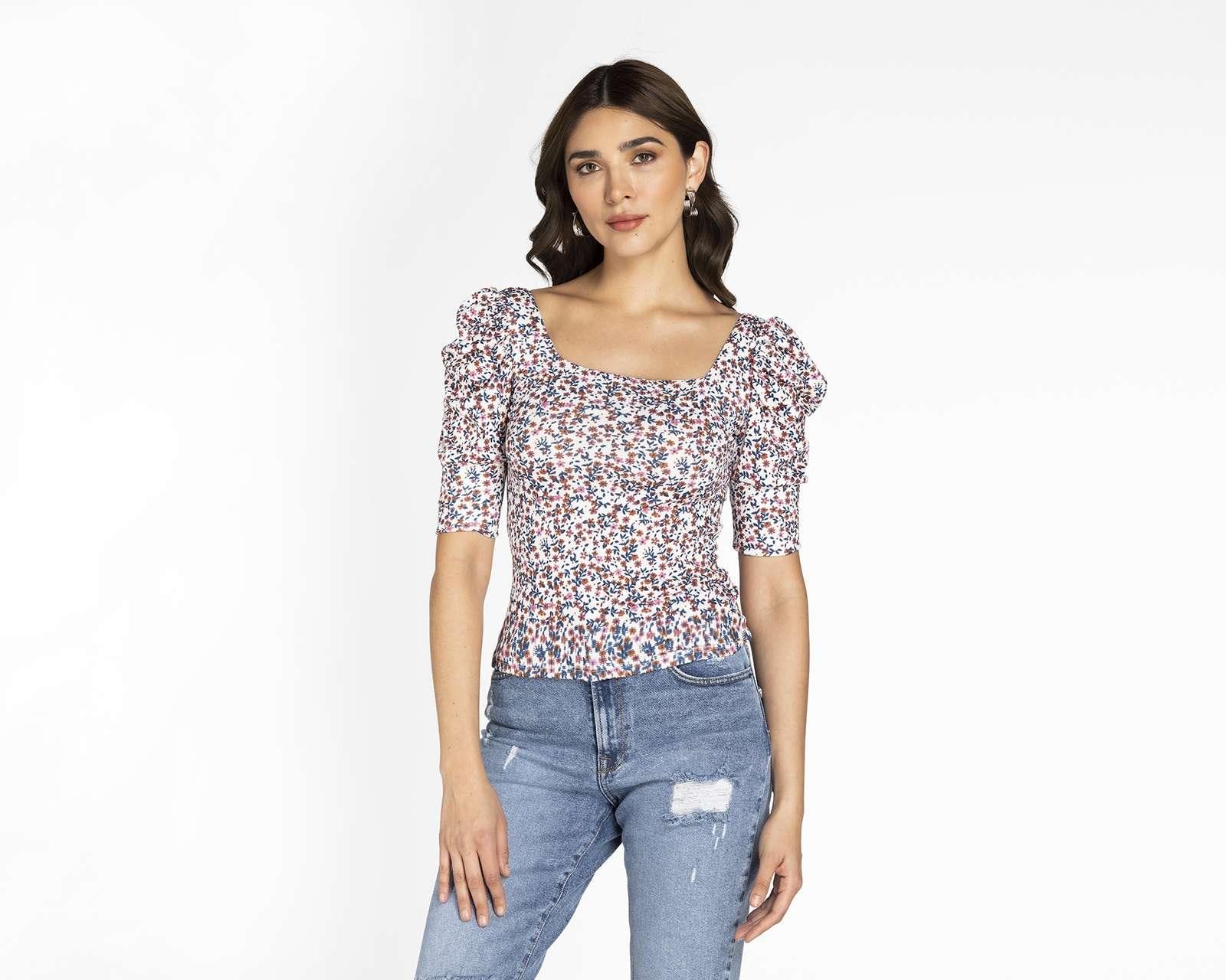 Blusa Sahara Manga Corta Estampado Floral