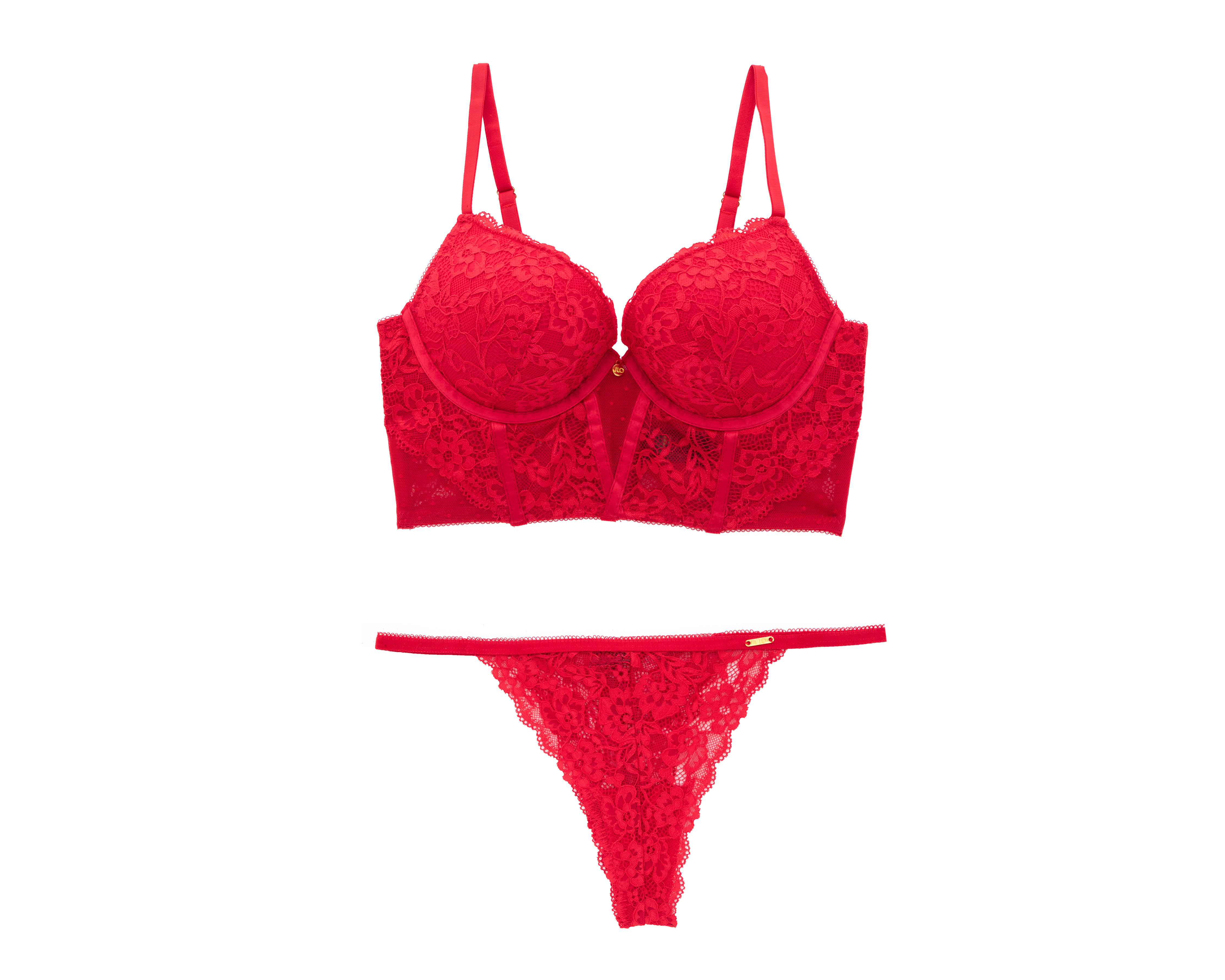 Coordinado de Encaje Copa Completa Rojo Jennifer Lopez