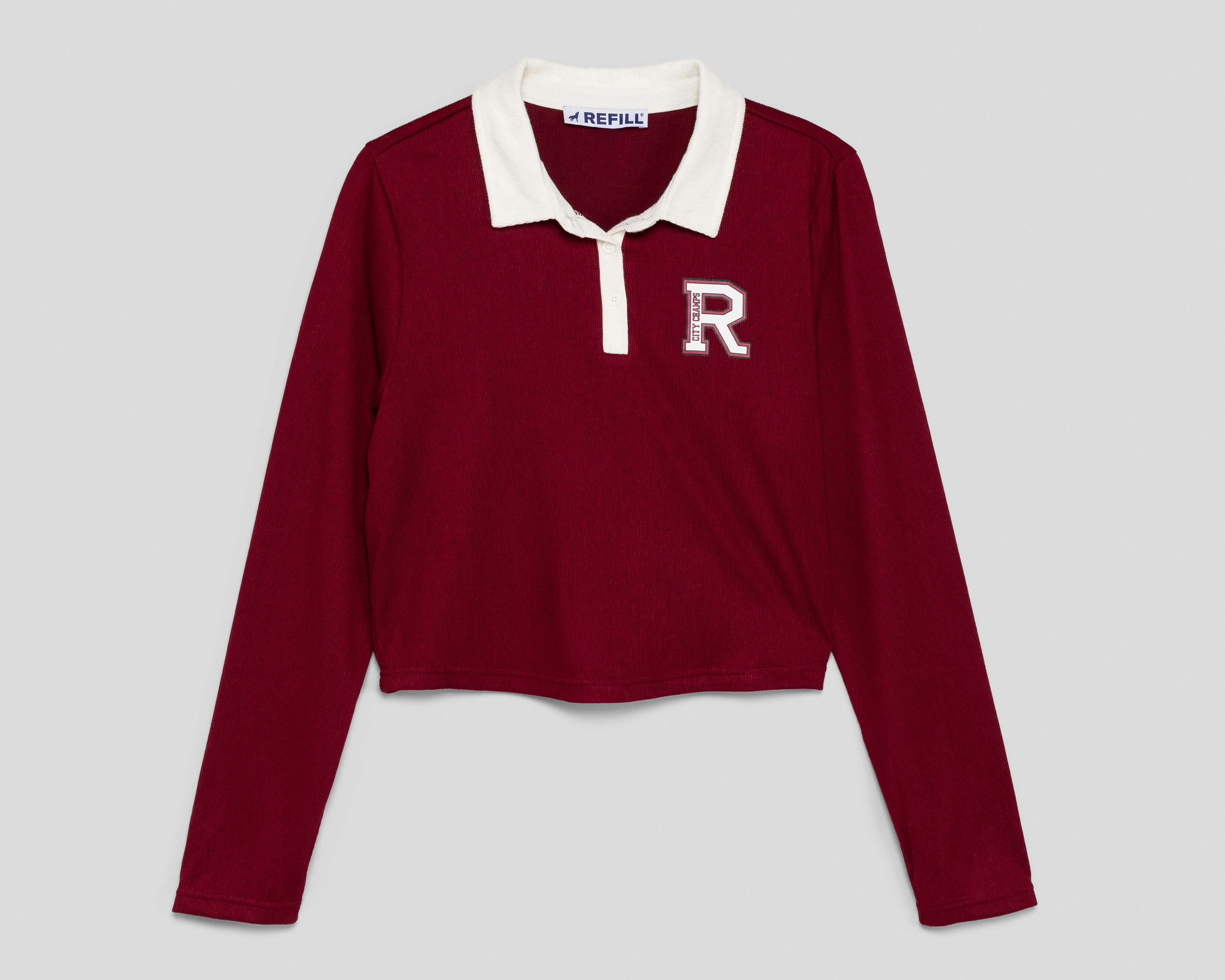 Foto 2 pulgar | Foto 1 | Playera Polo Refill Manga Larga Vino para Mujer