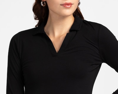 Foto 4 | Foto 4 | Playera Polo Refill Cuello V Manga Larga Negra para Mujer