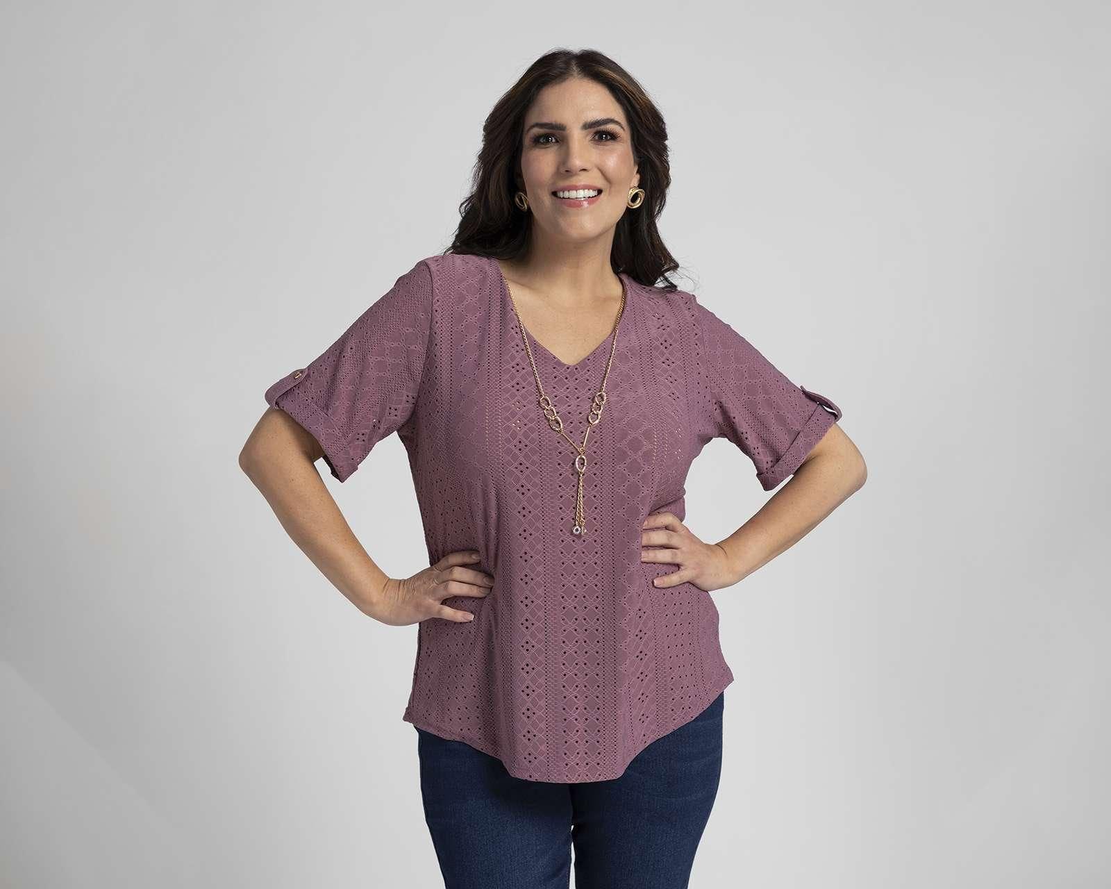 Blusa Lady Sun Manga Corta con Corte Láser