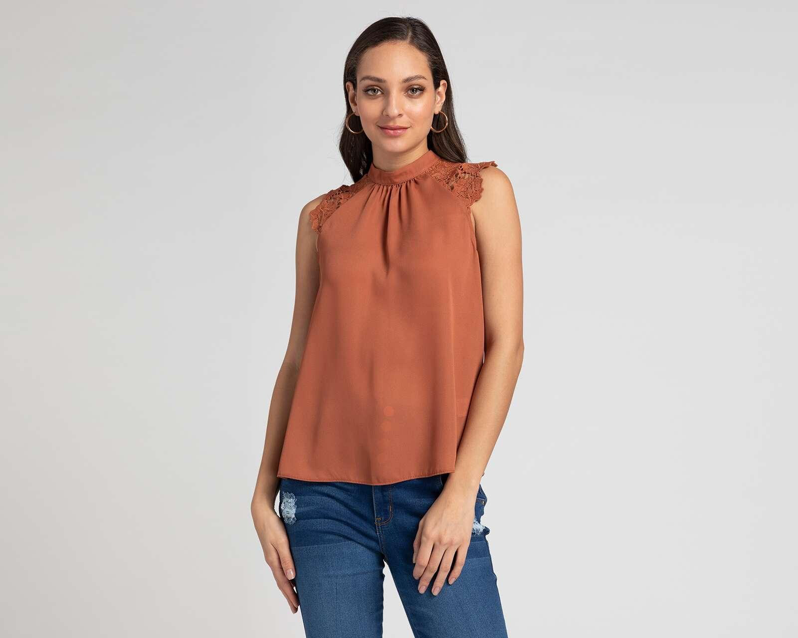 Blusa Sahara sin Mangas con Encaje