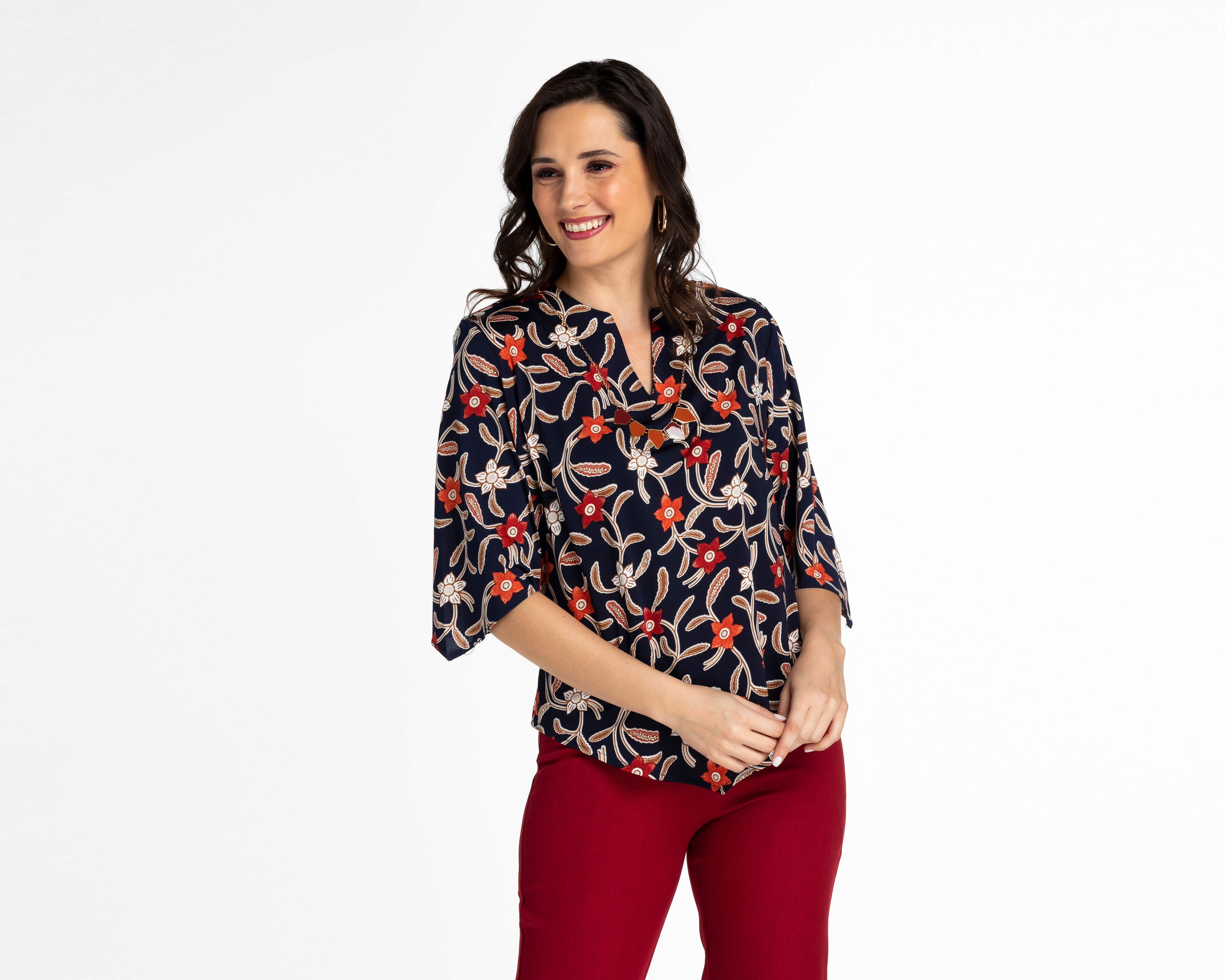 Blusa Paloma Manga 3/4 con Collar