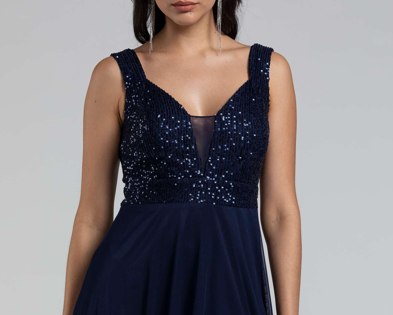 Foto 3 pulgar | Foto 4 | Vestido Sahara de Fiesta con Escote en V Aplicación de Lentejuela