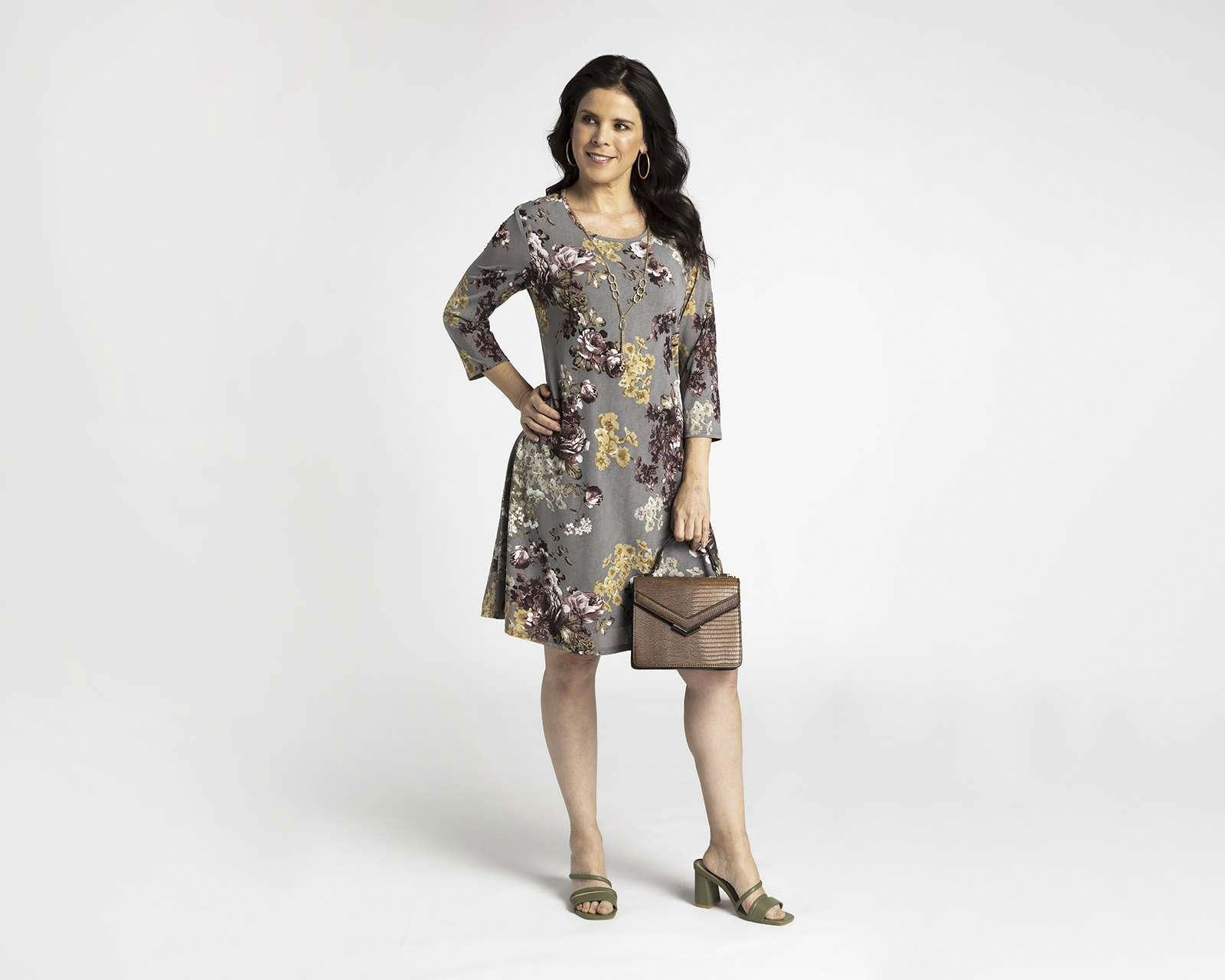 Vestido Sahara Casual Manga 3/4 con Collar Estampado Floral