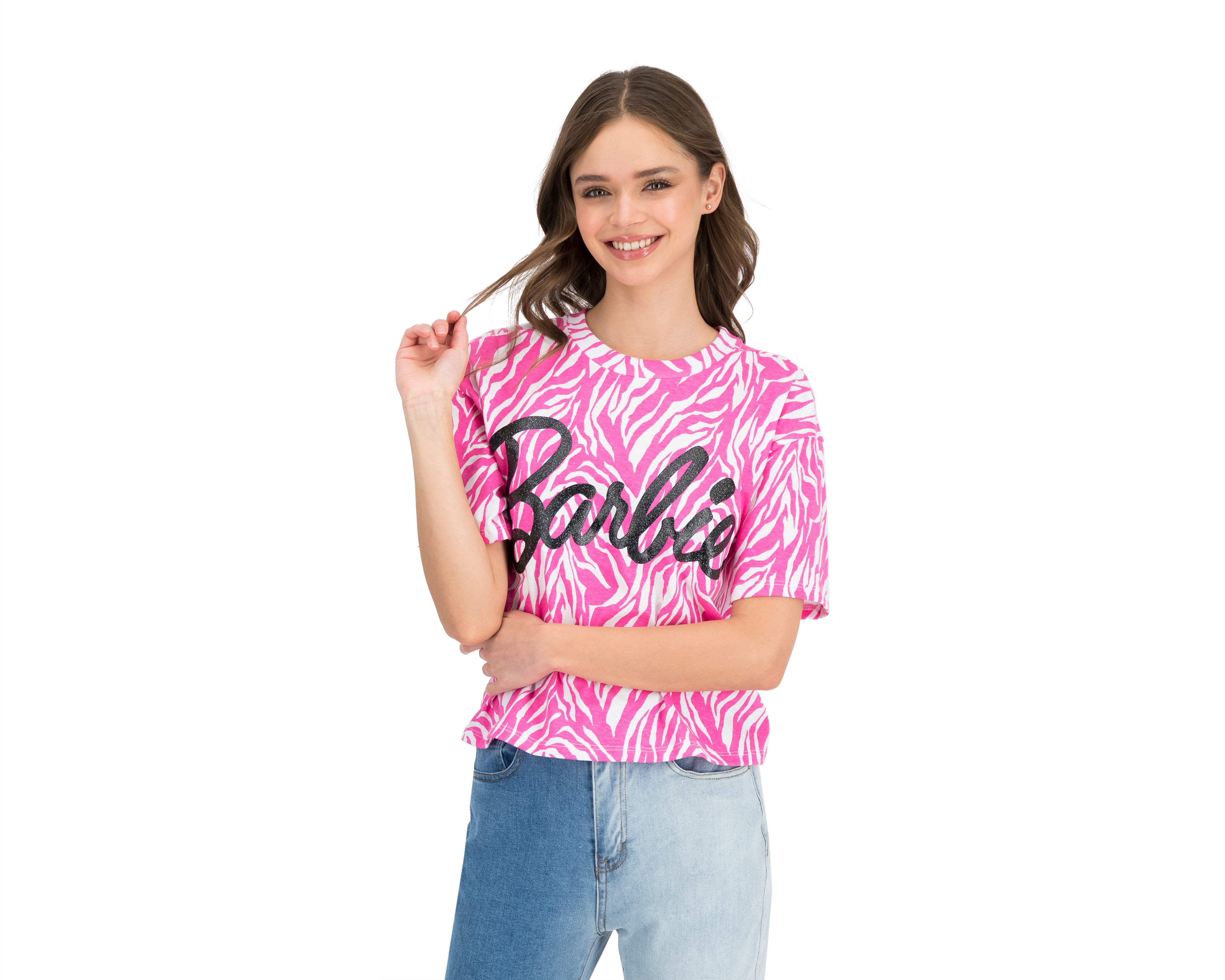 Foto 2 pulgar | Foto 1 | Playera Barbie Manga Corta Cuello Redondo