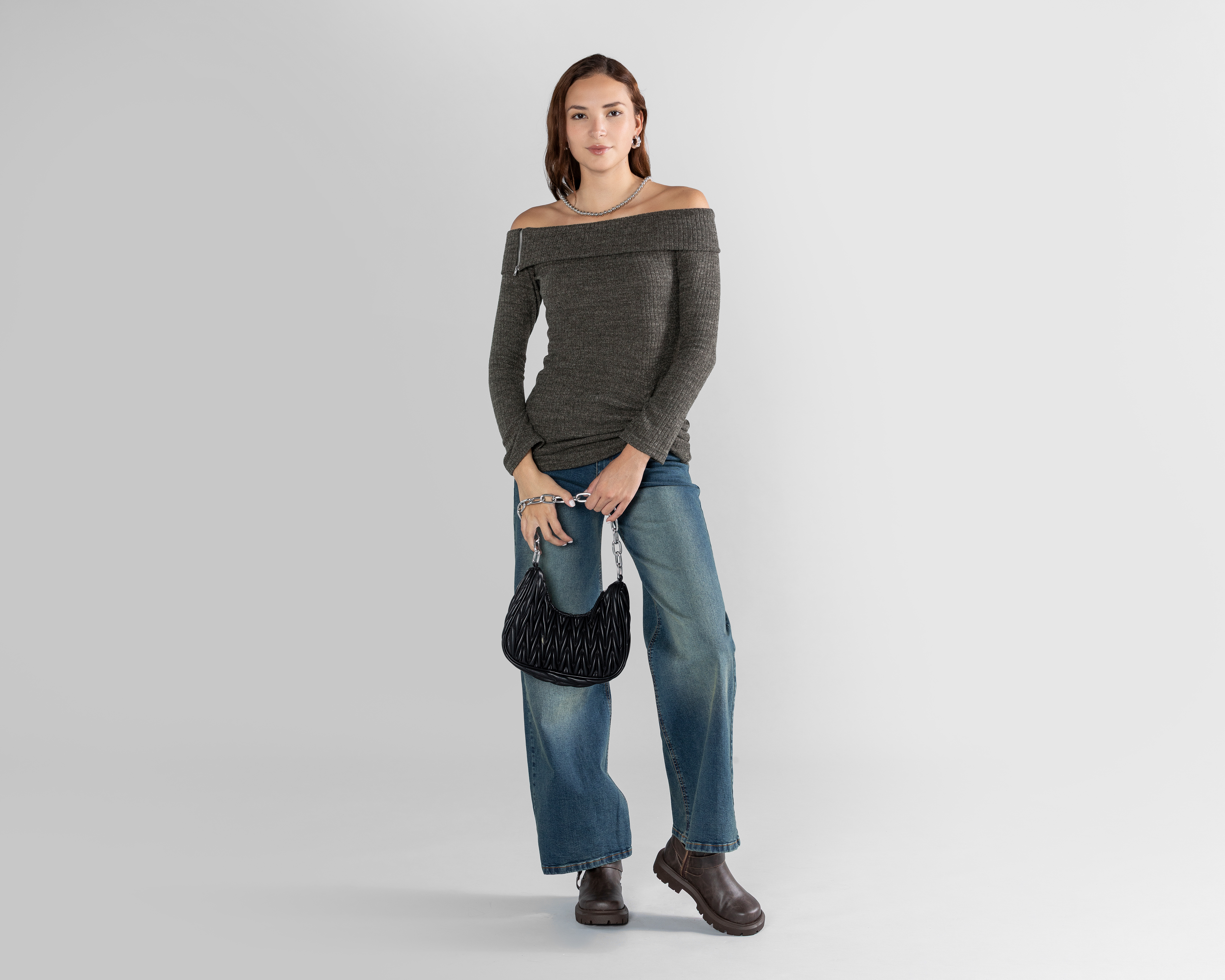 Vestido Casual Strona Corto Manga Larga Gris para Mujer