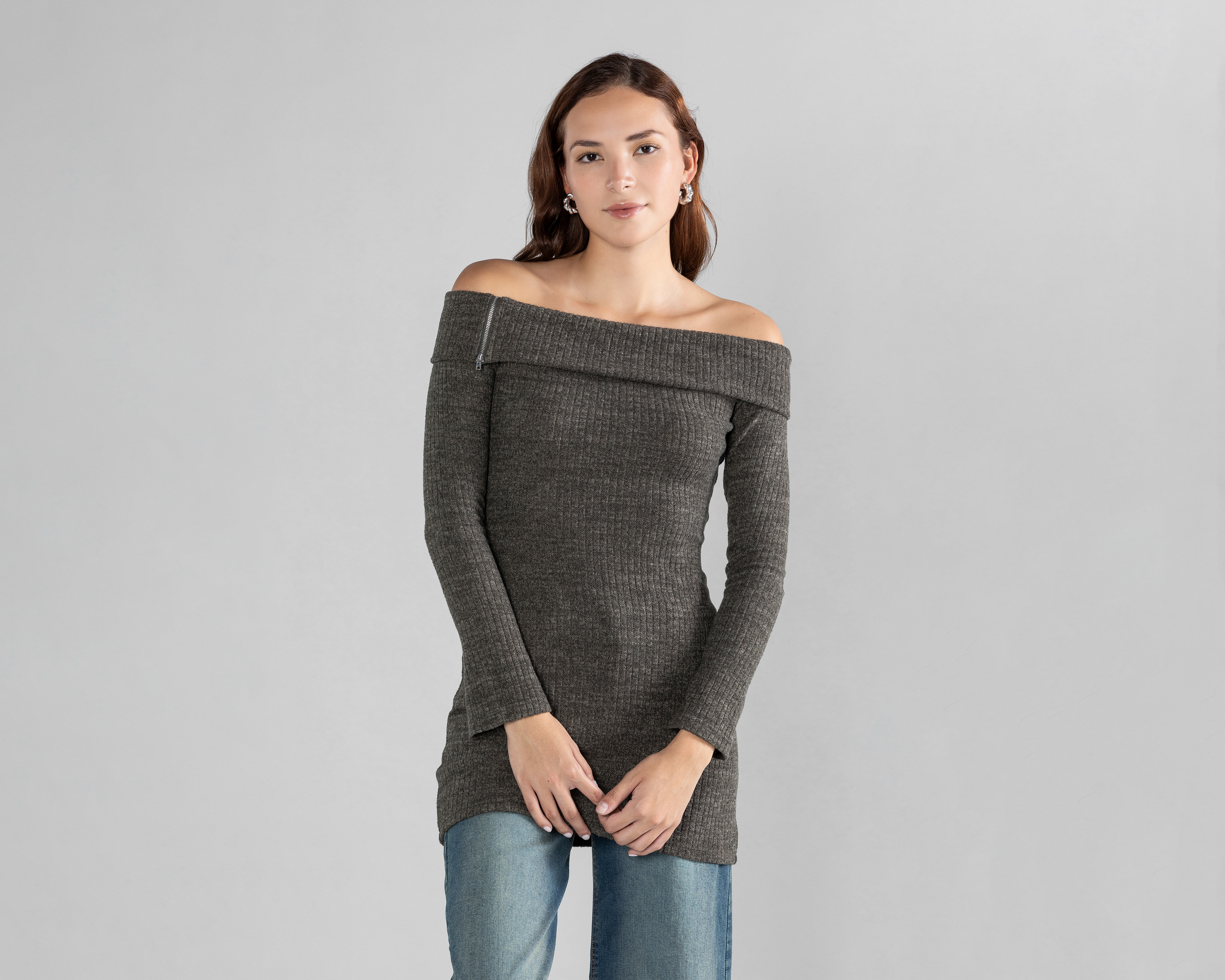 Foto 2 | Foto 2 | Vestido Casual Strona Corto Manga Larga Gris para Mujer