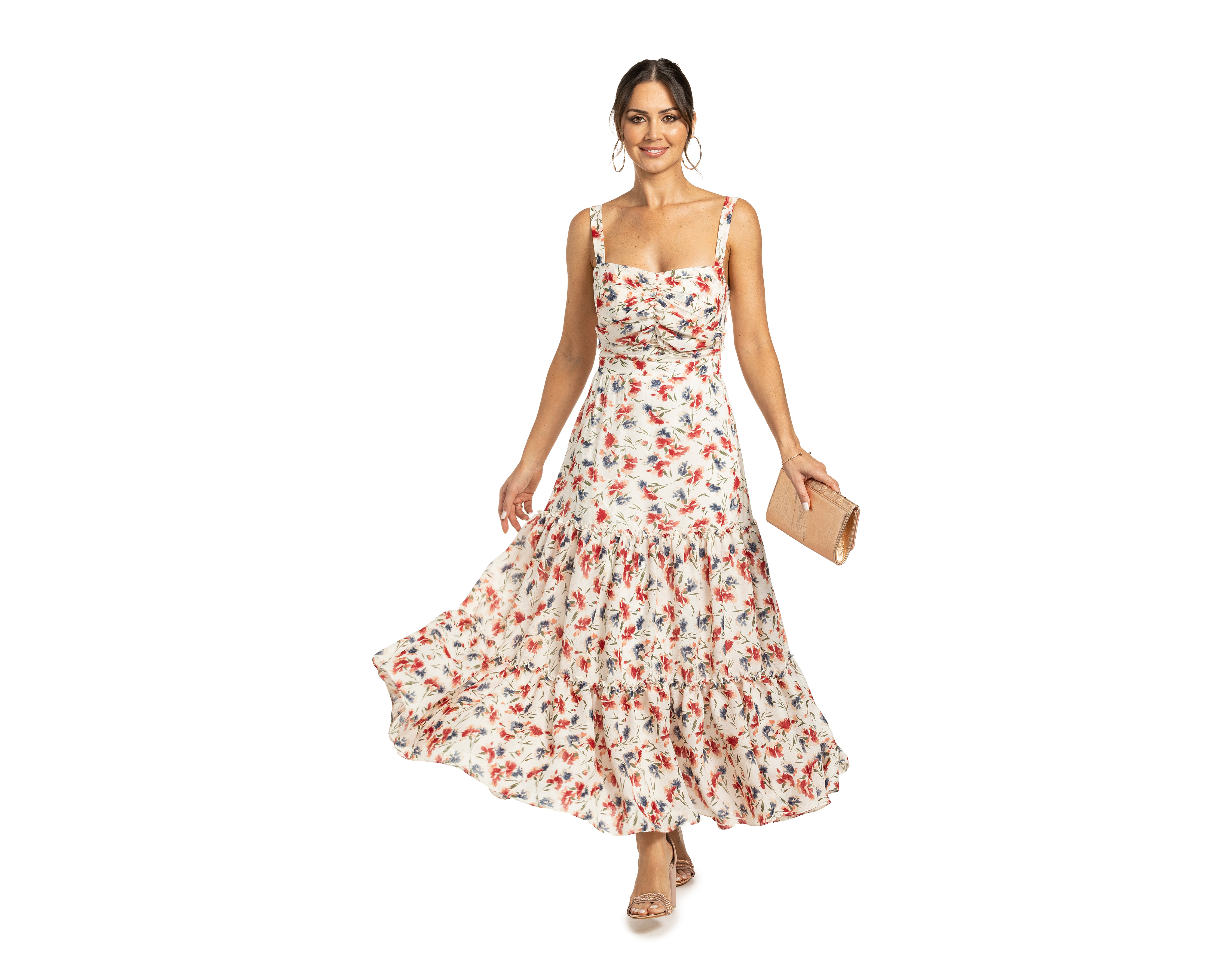 Vestido Sara Glamm de Fiesta Largo Zurcido Estampado Floral