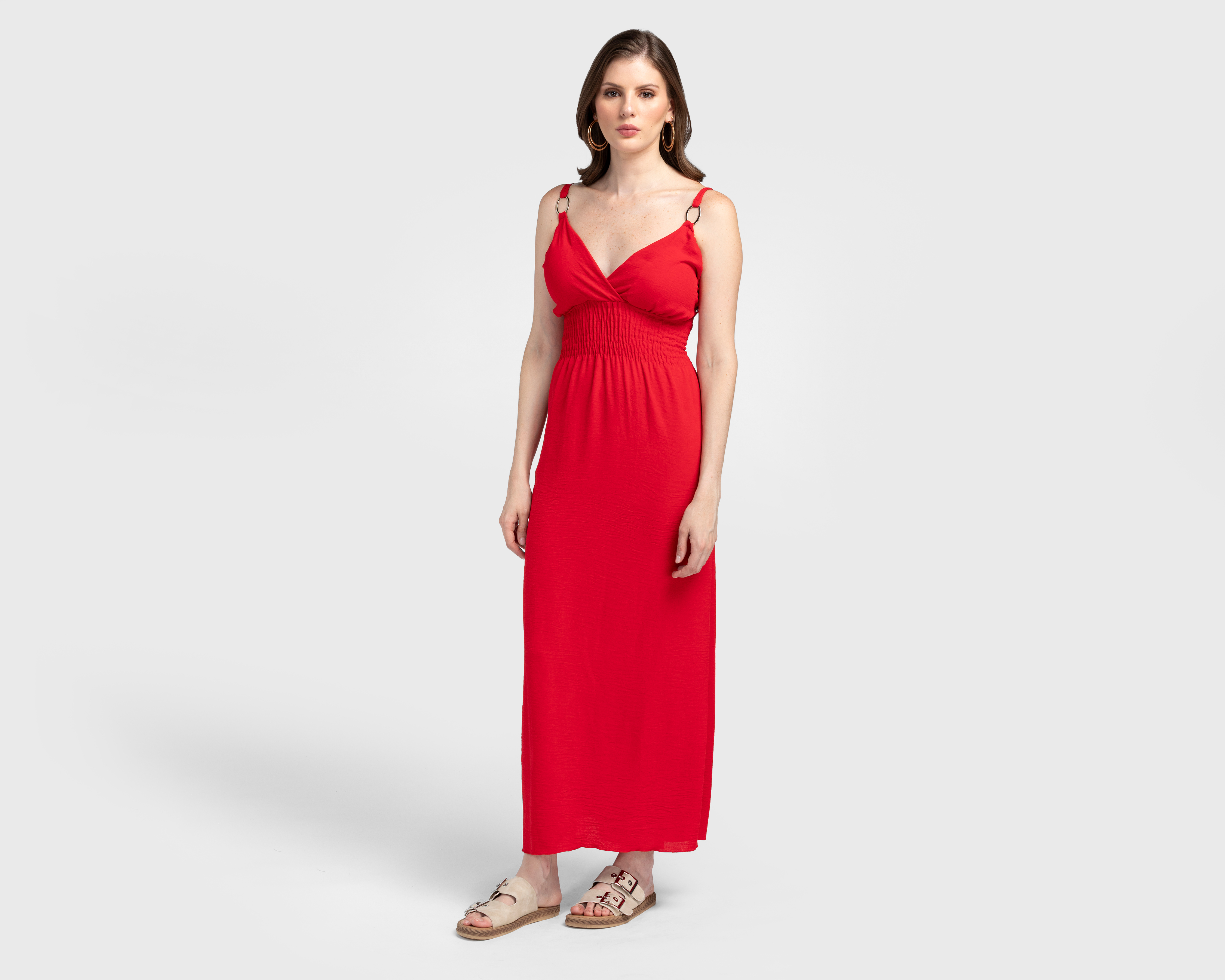 Vestido de Playa Sahara Rojo con Tirantes Largo para Mujer