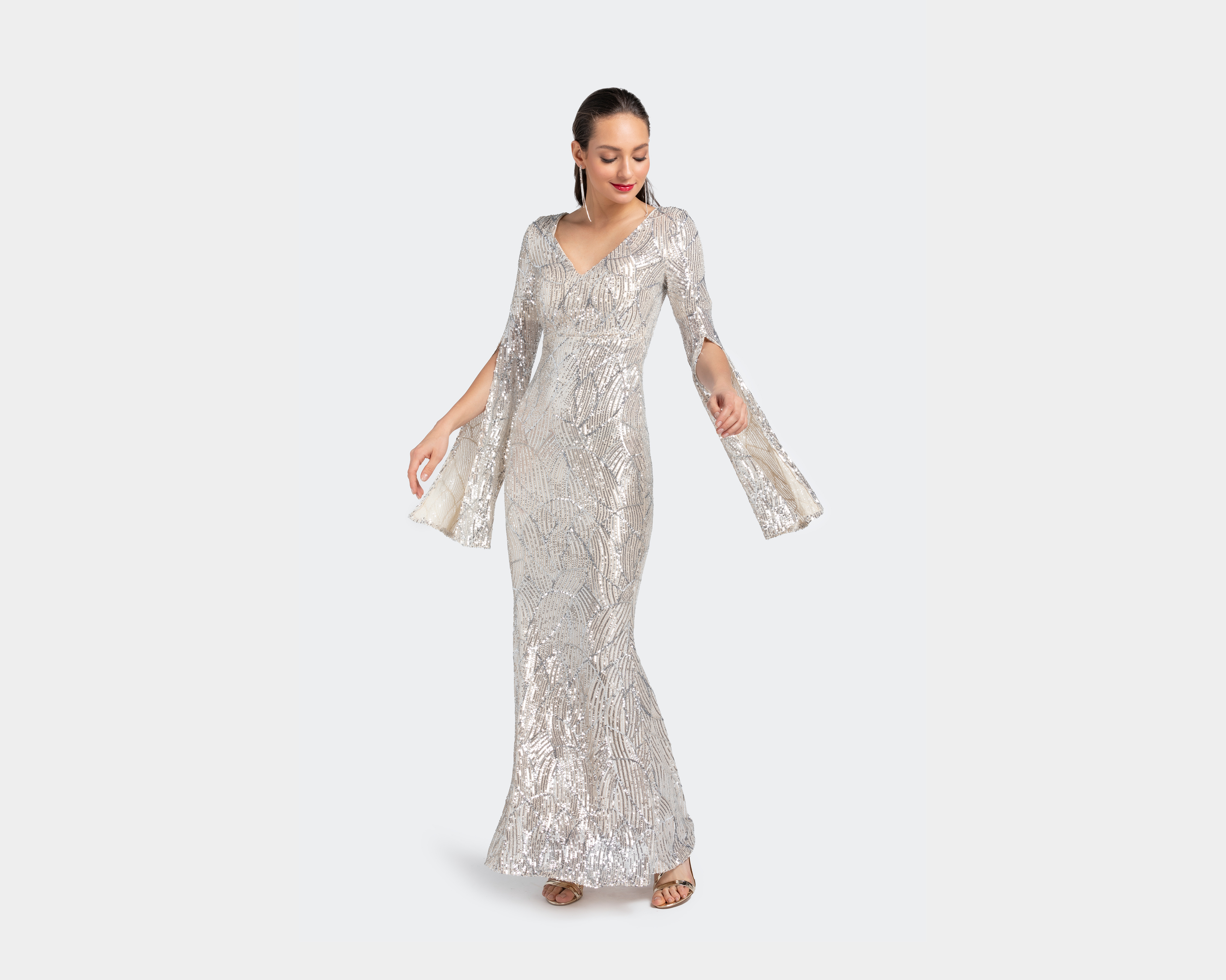 Foto 3 pulgar | Foto 2 | Vestido Meirius de Fiesta Largo Escote V