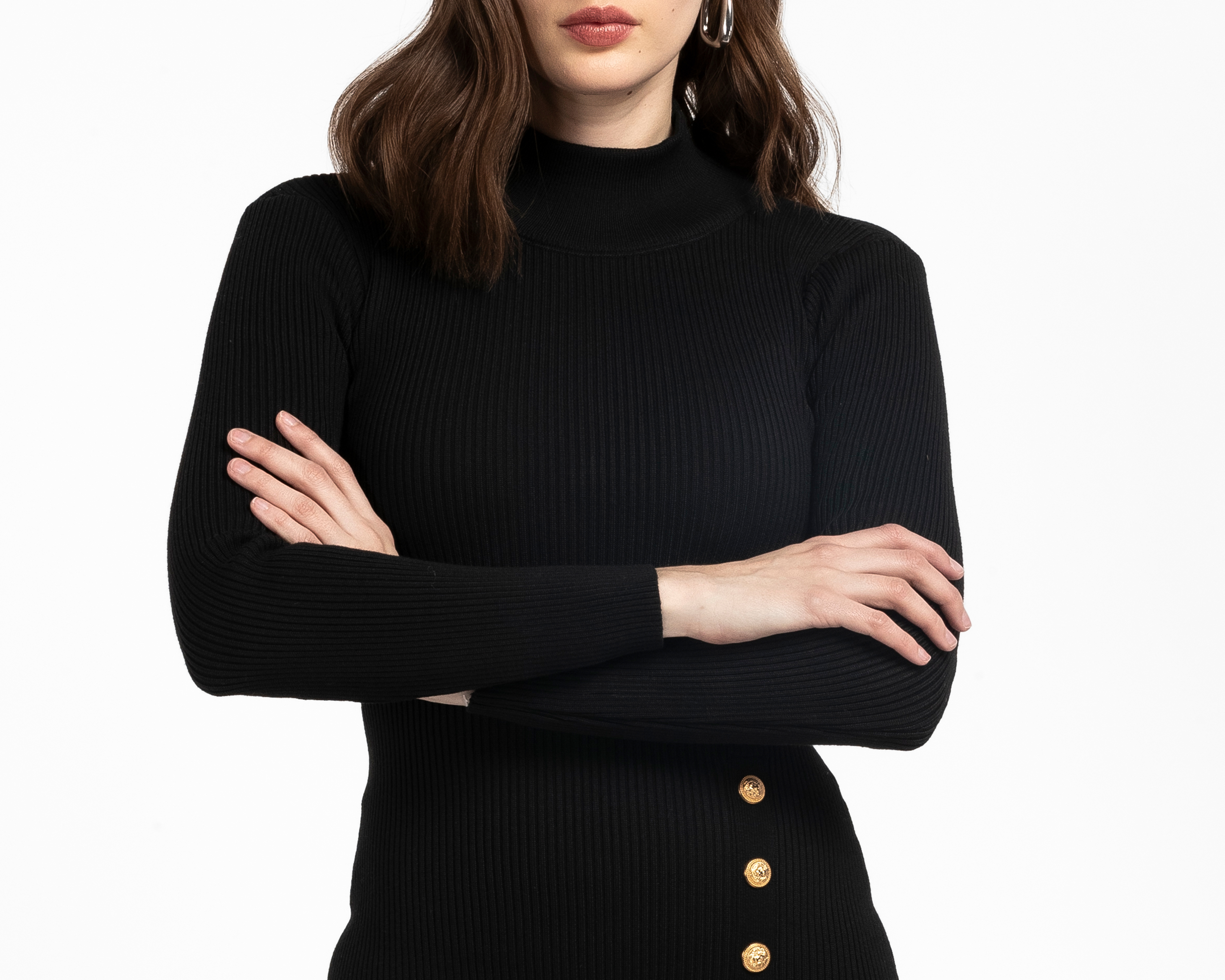 Foto 5 pulgar | Foto 4 | Vestido de Fiesta Jennifer Lopez Manga Larga Negro con Botones para Mujer