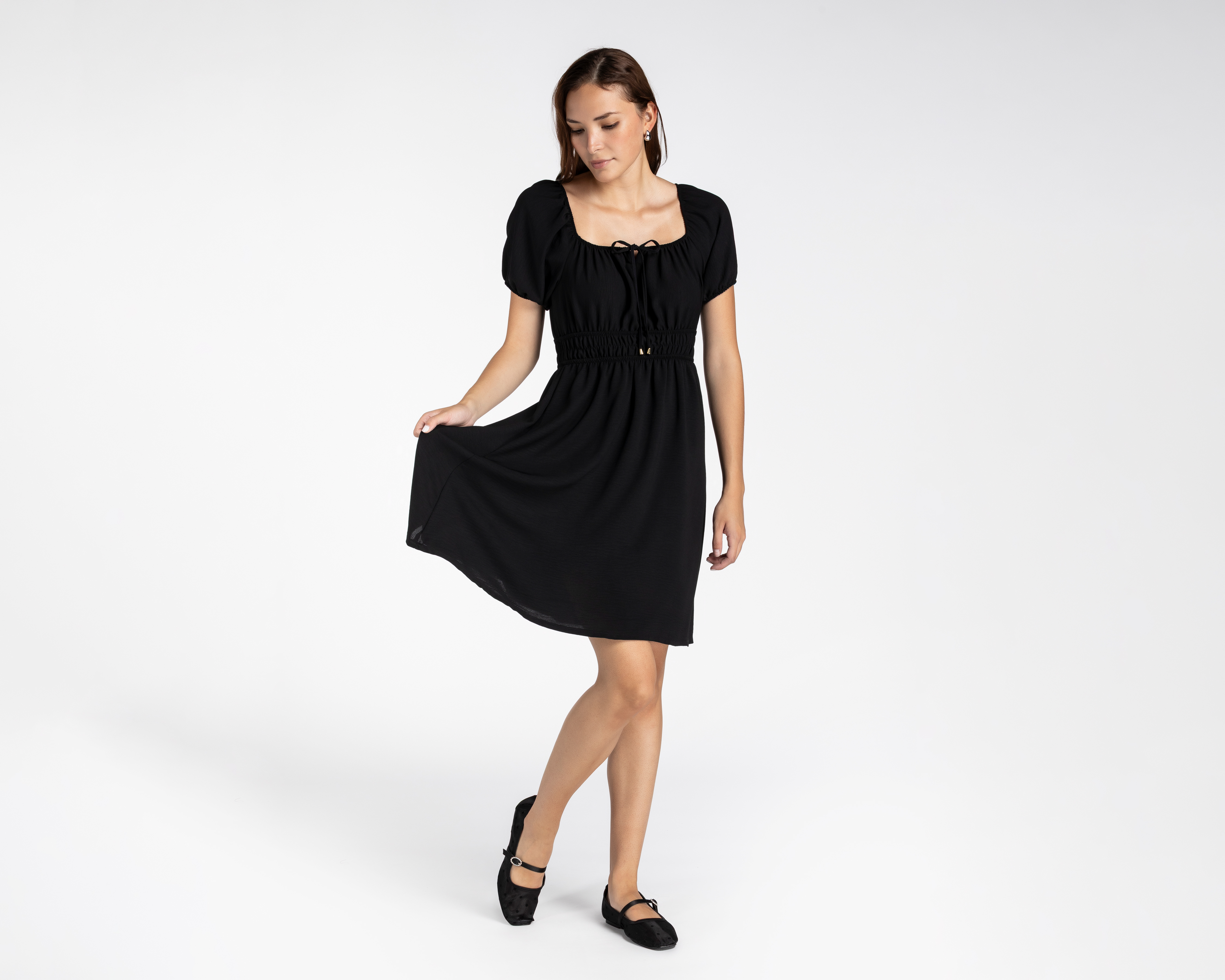 Vestido Casual Refill Corto Negro con Cintura Elástica