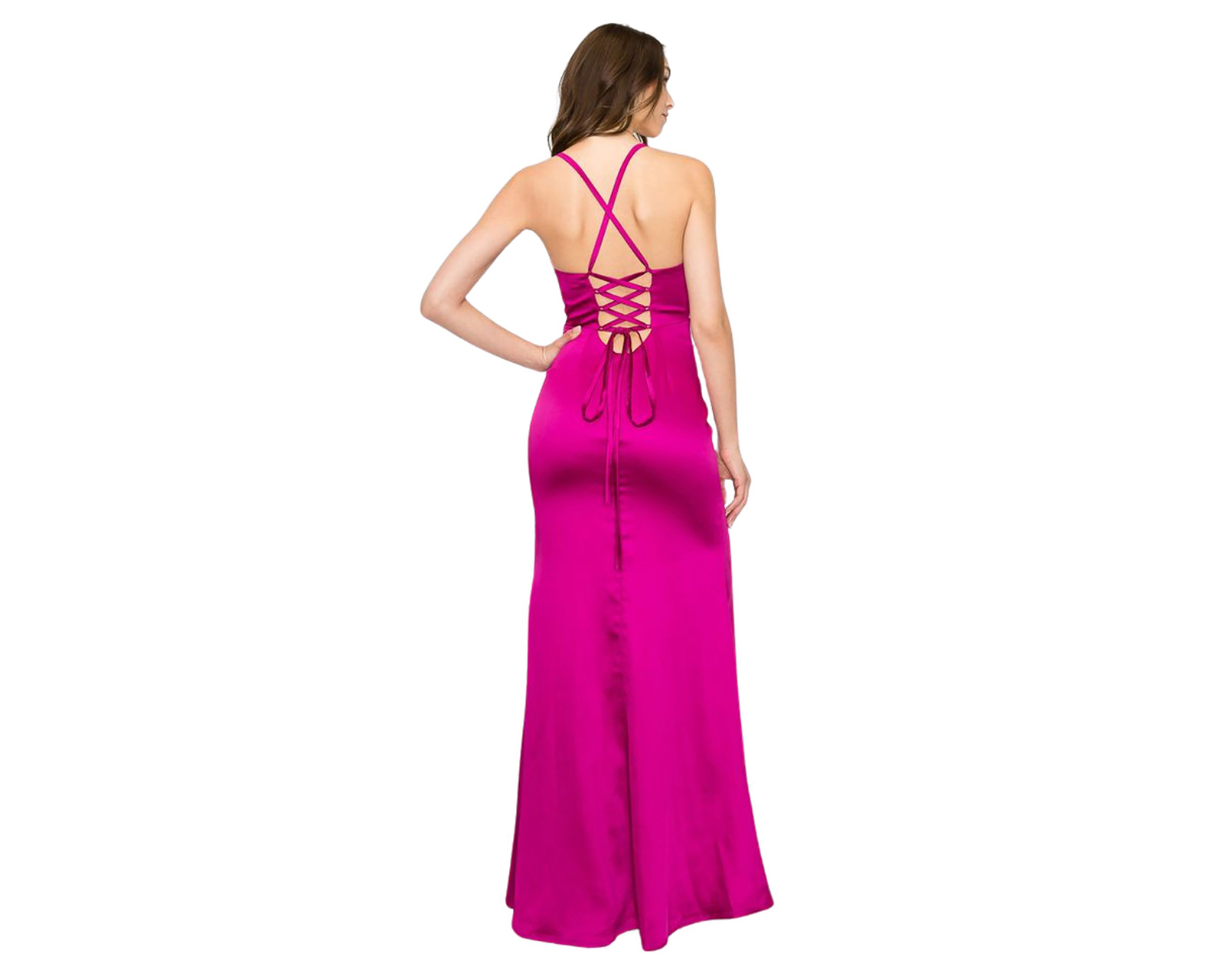 Foto 4 pulgar | Foto 3 | Vestido de Noche Minuet Rosa con Tirantes con Abertura para Mujer
